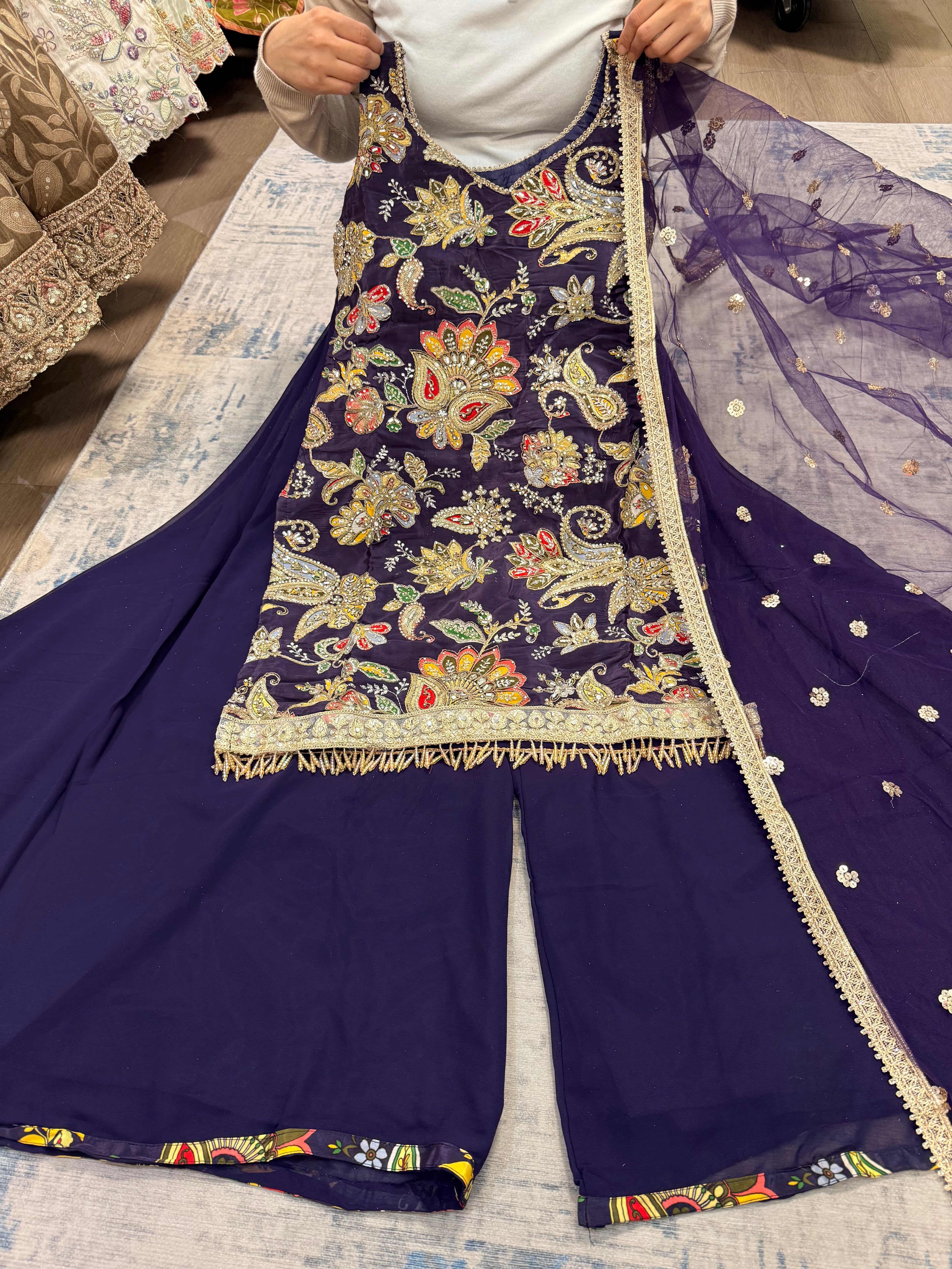 Embroidered palazoo suit – Kanada Kulture