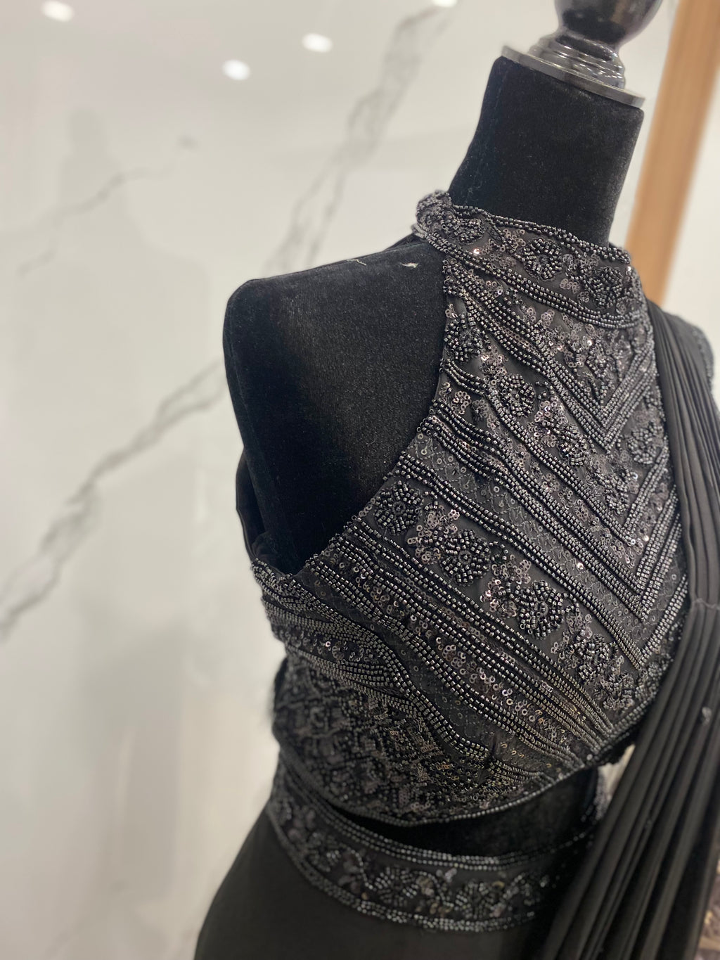 Hand work top with pre drape saree