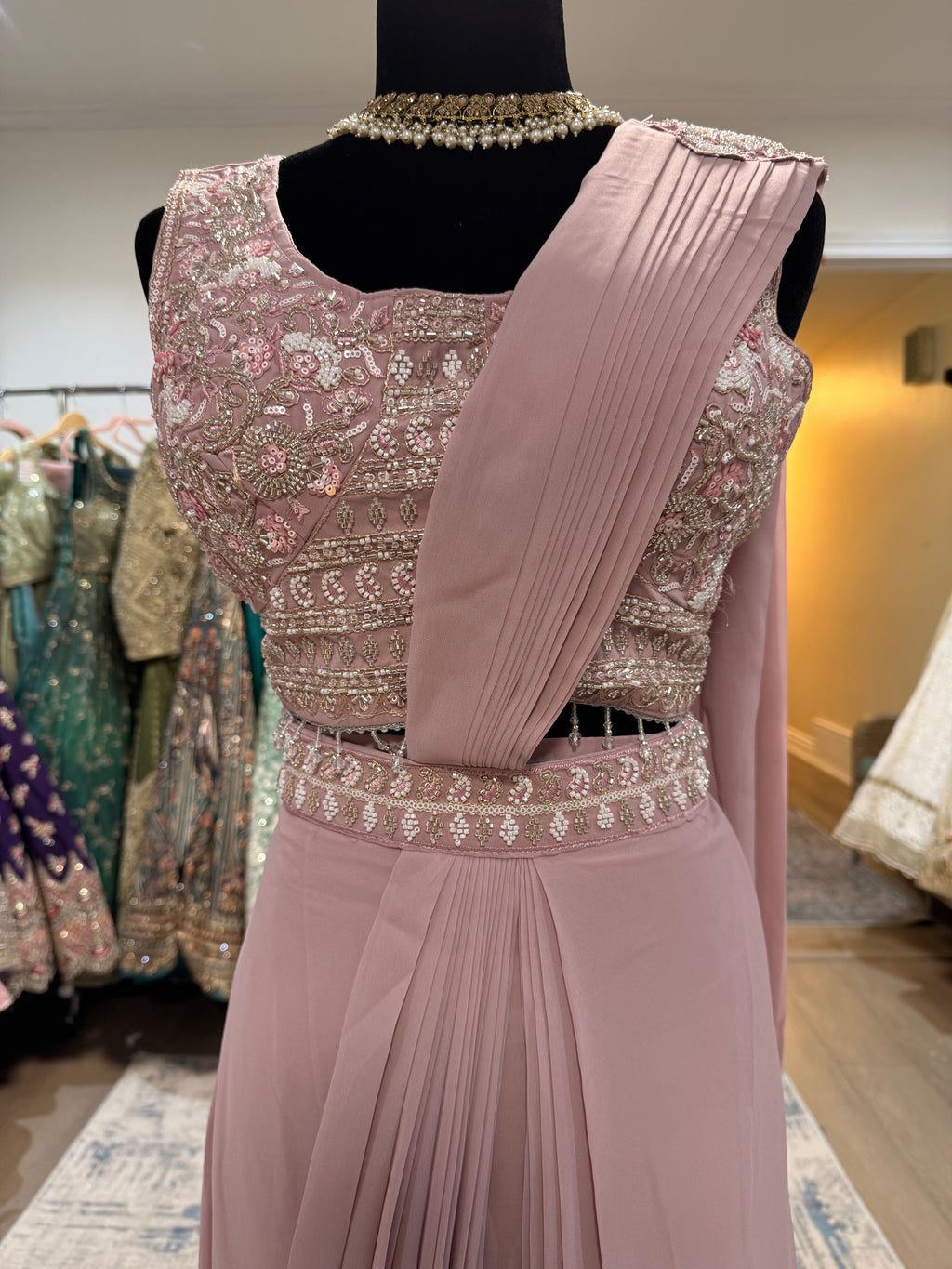 Bridesmaids Hand work top with pre drape saree
