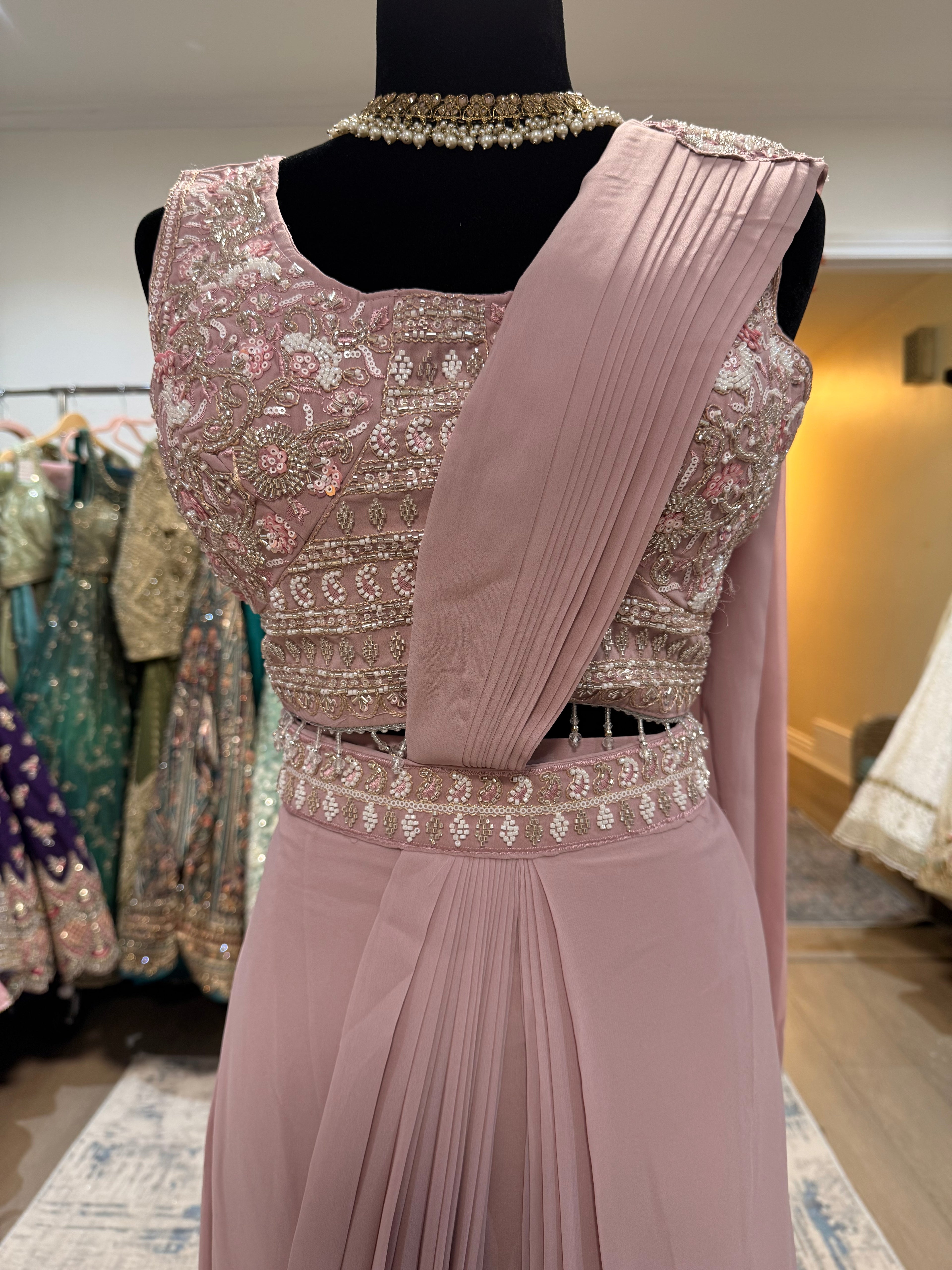 Bridesmaids Hand work top with pre drape saree