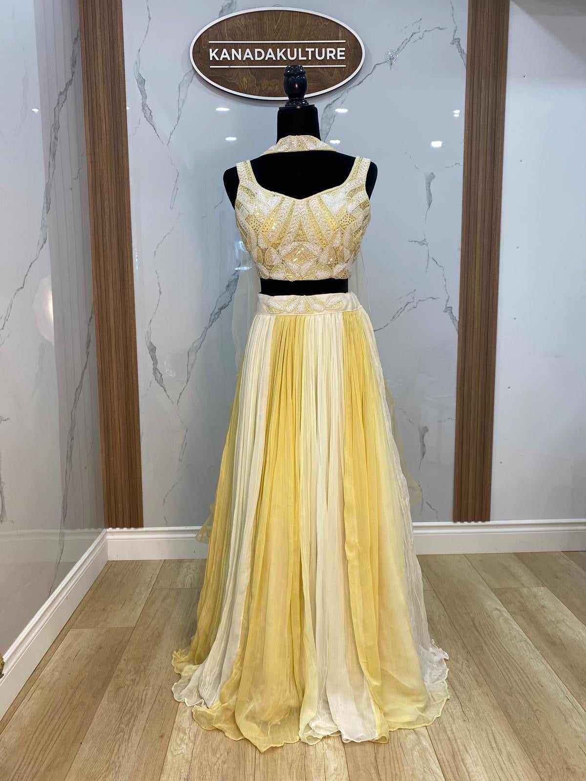 Alluring Off-White with yellow pearl work Wedding Wear Lehenga With Blouse