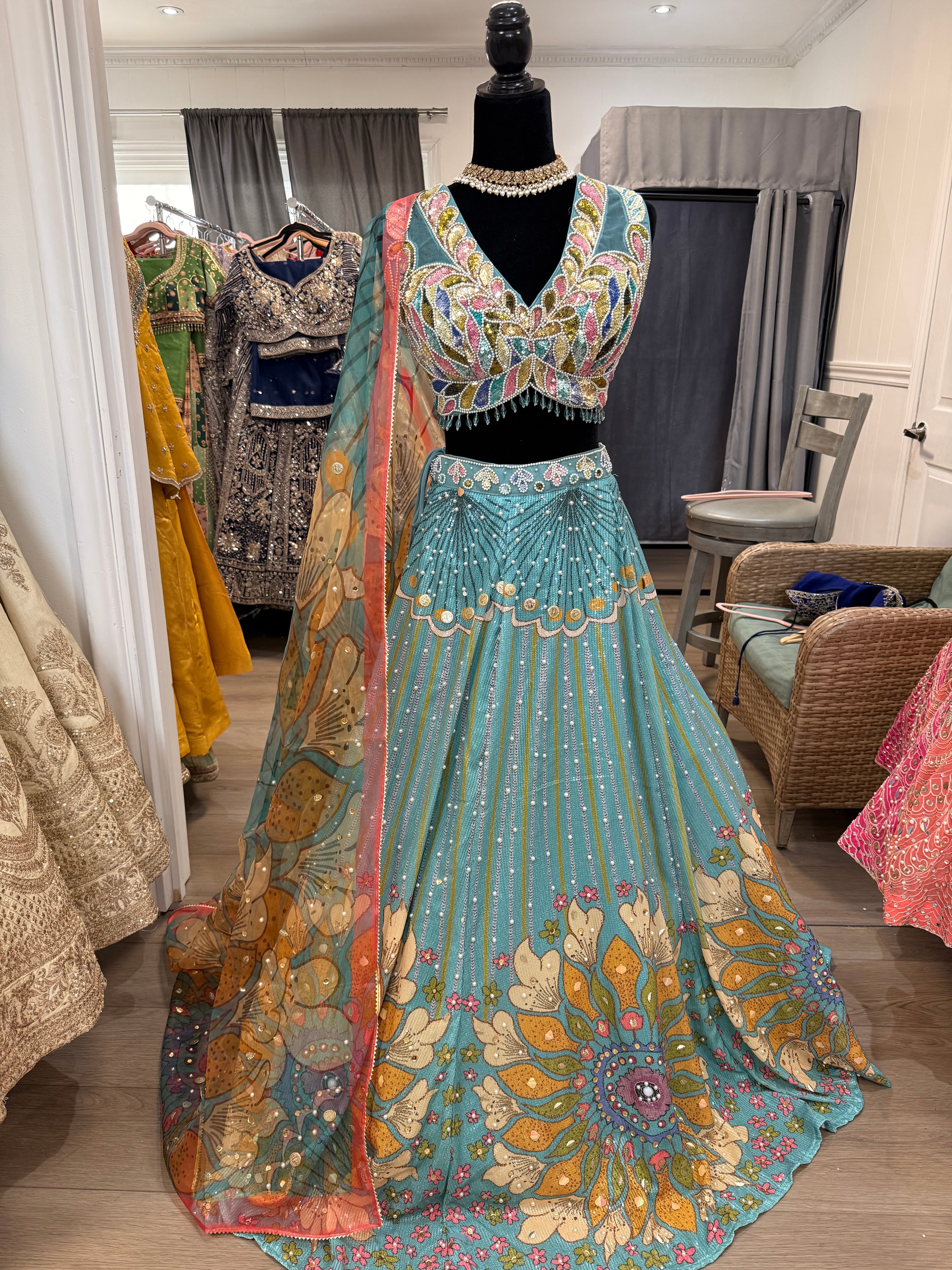 Blue sequin color lehenga choli