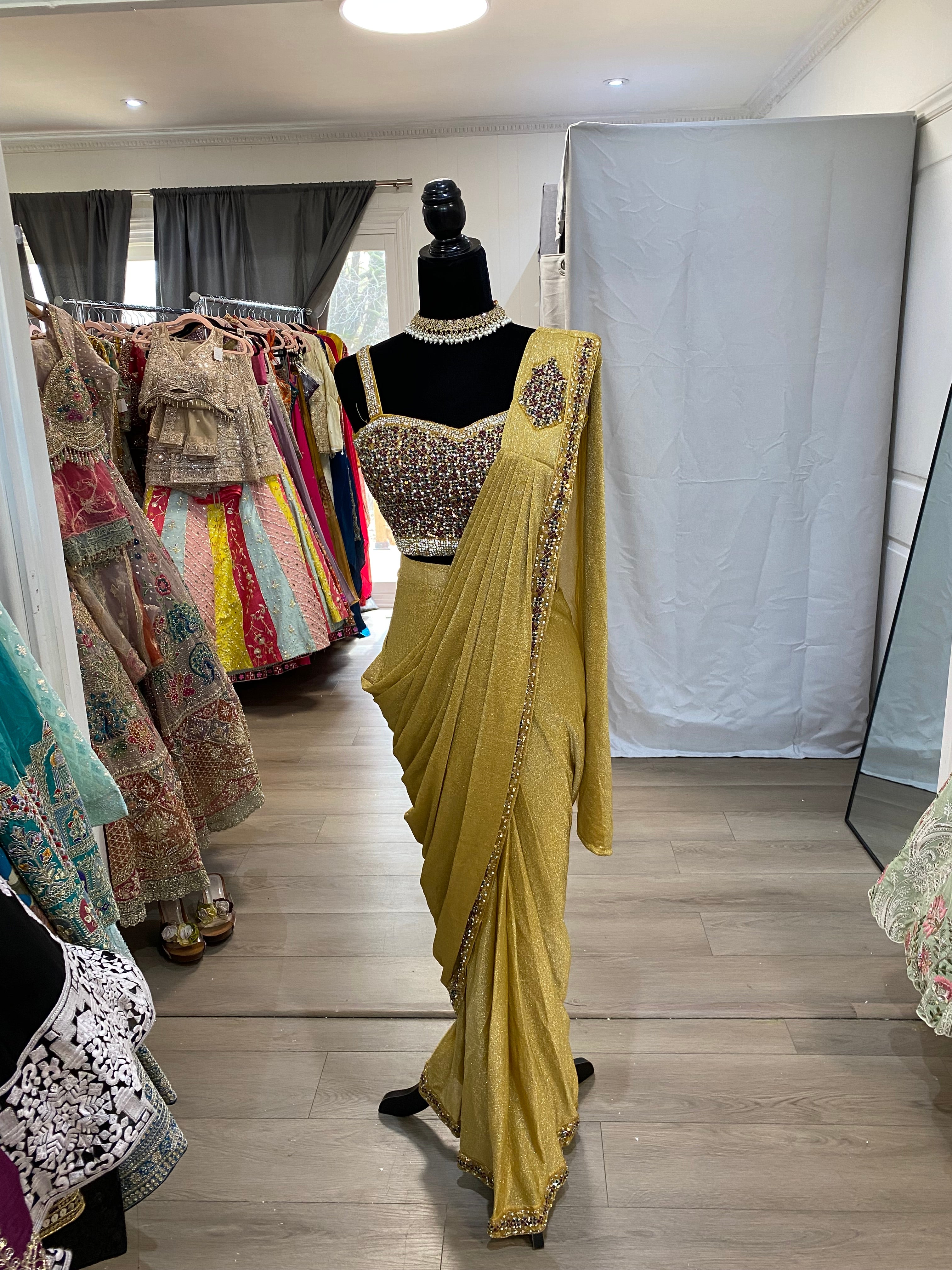 Hand work top with pre drape saree