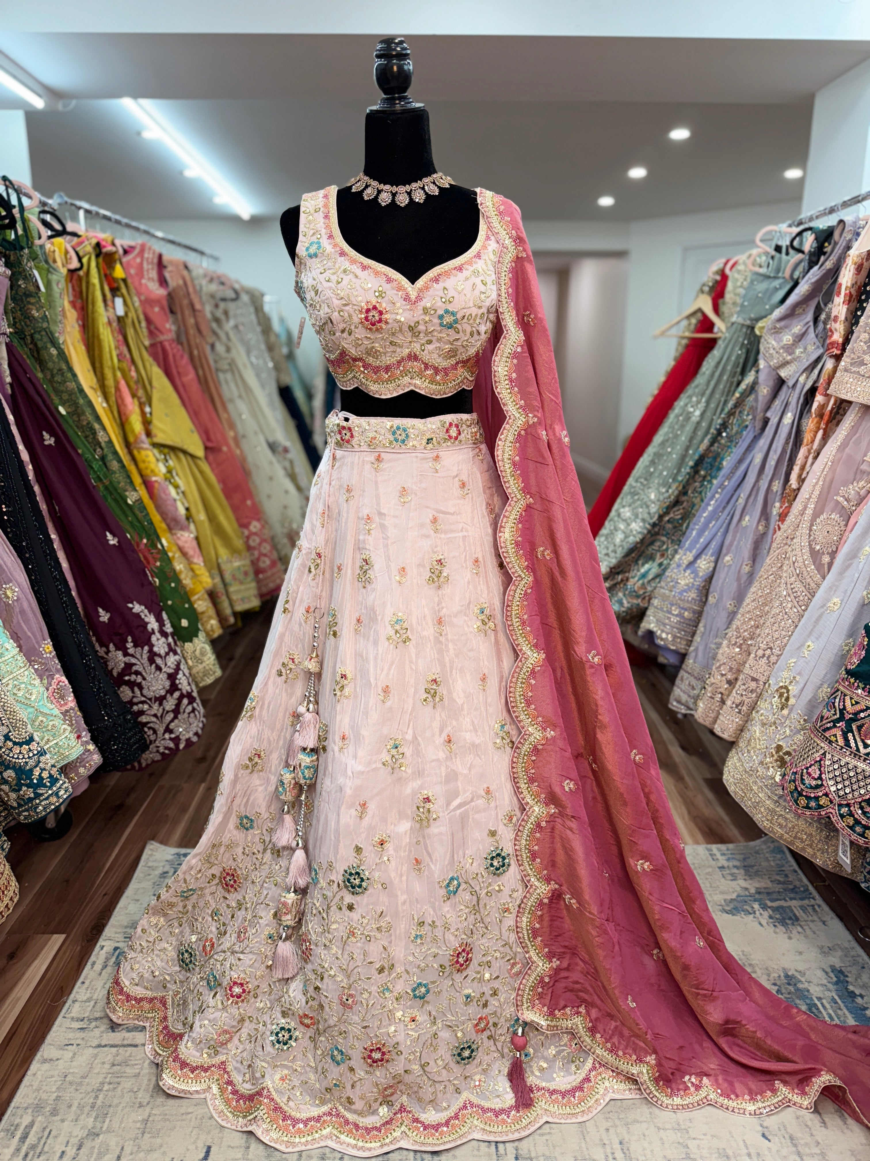 Pink scalloped lehenga choli