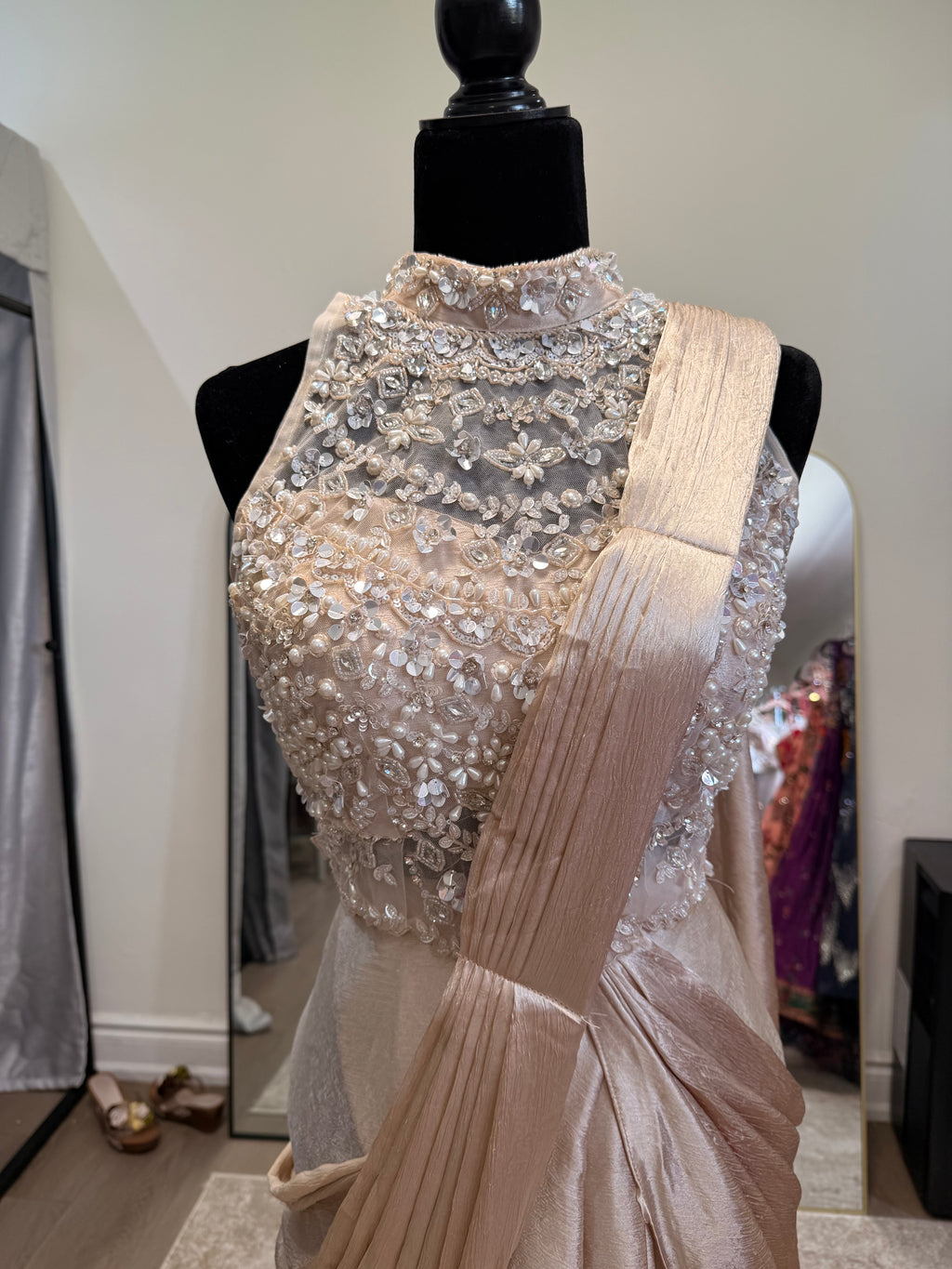 Hand work top with pre drape saree