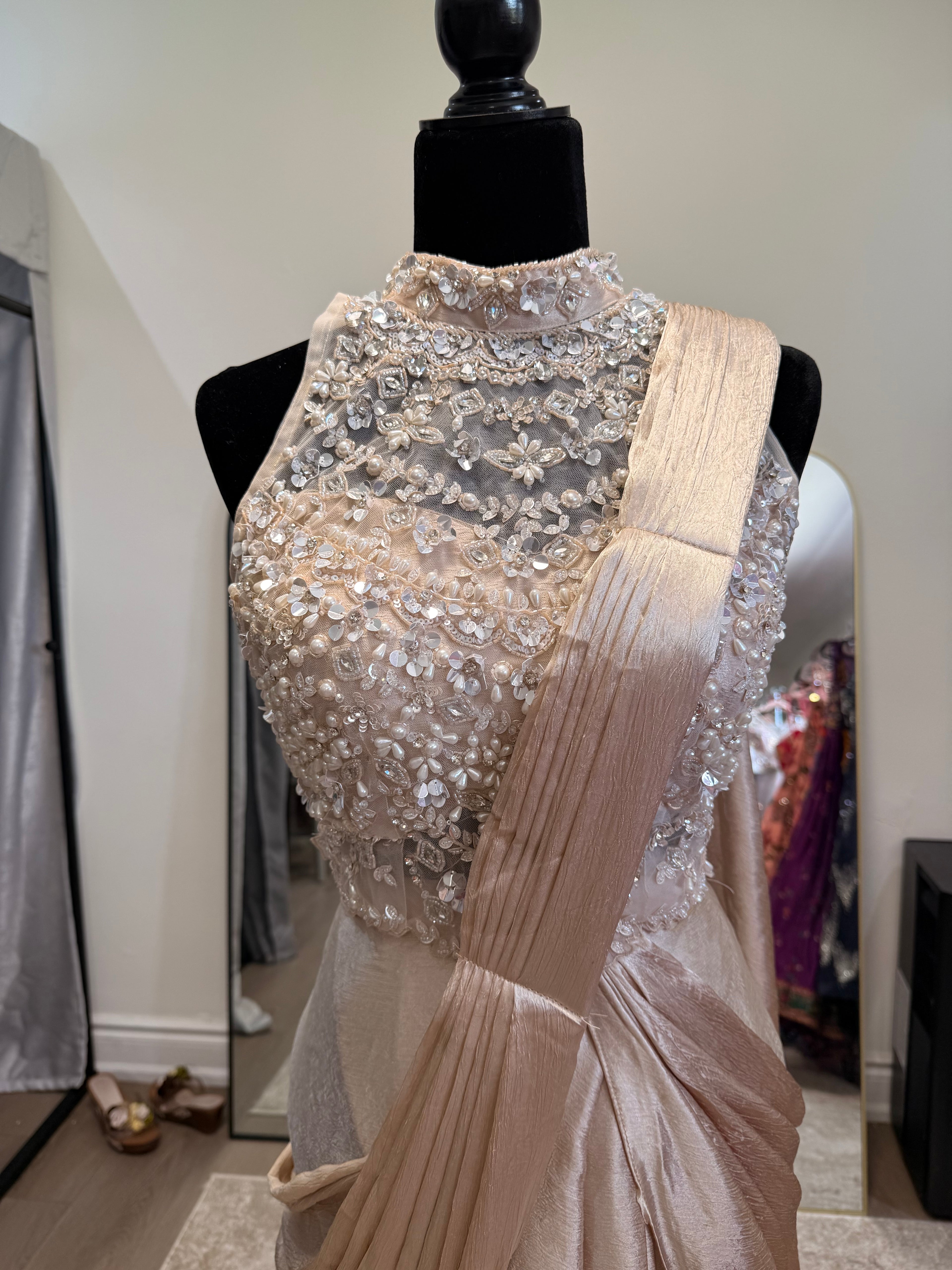 Hand work top with pre drape saree