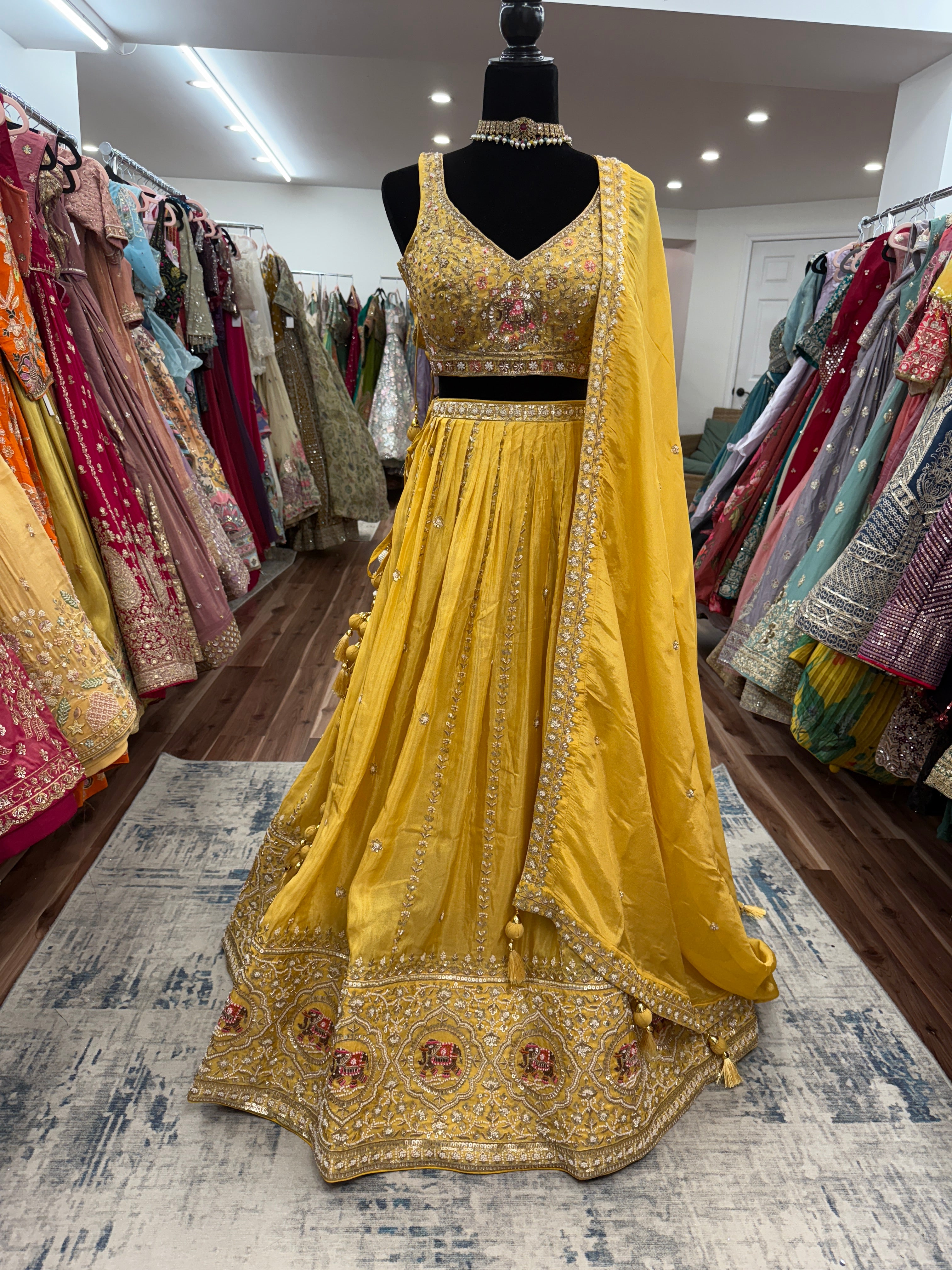 Yellow hand work lehenga