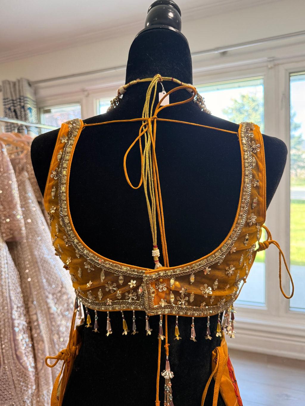 Hand work top with pre drape saree