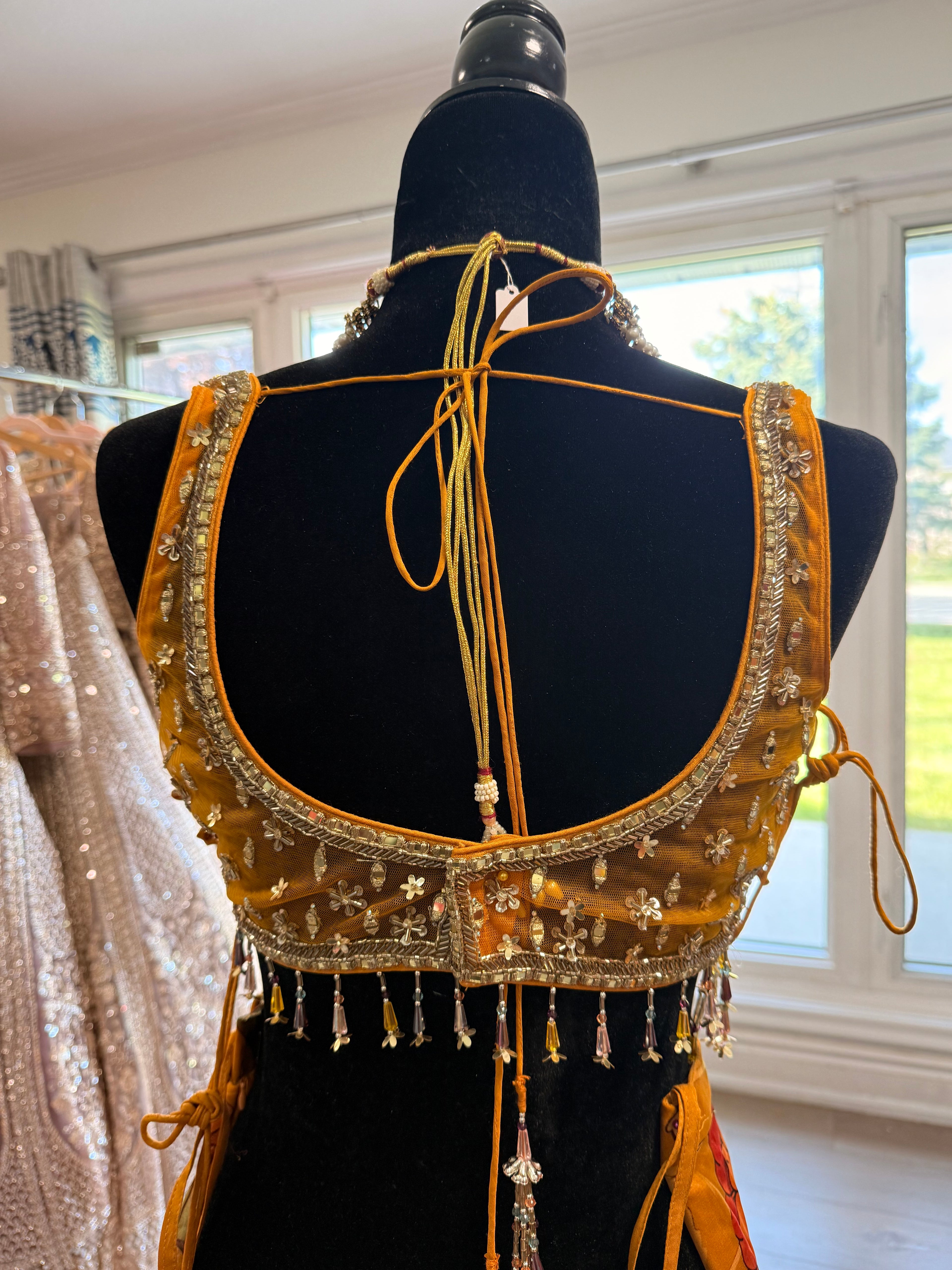 Hand work top with pre drape saree