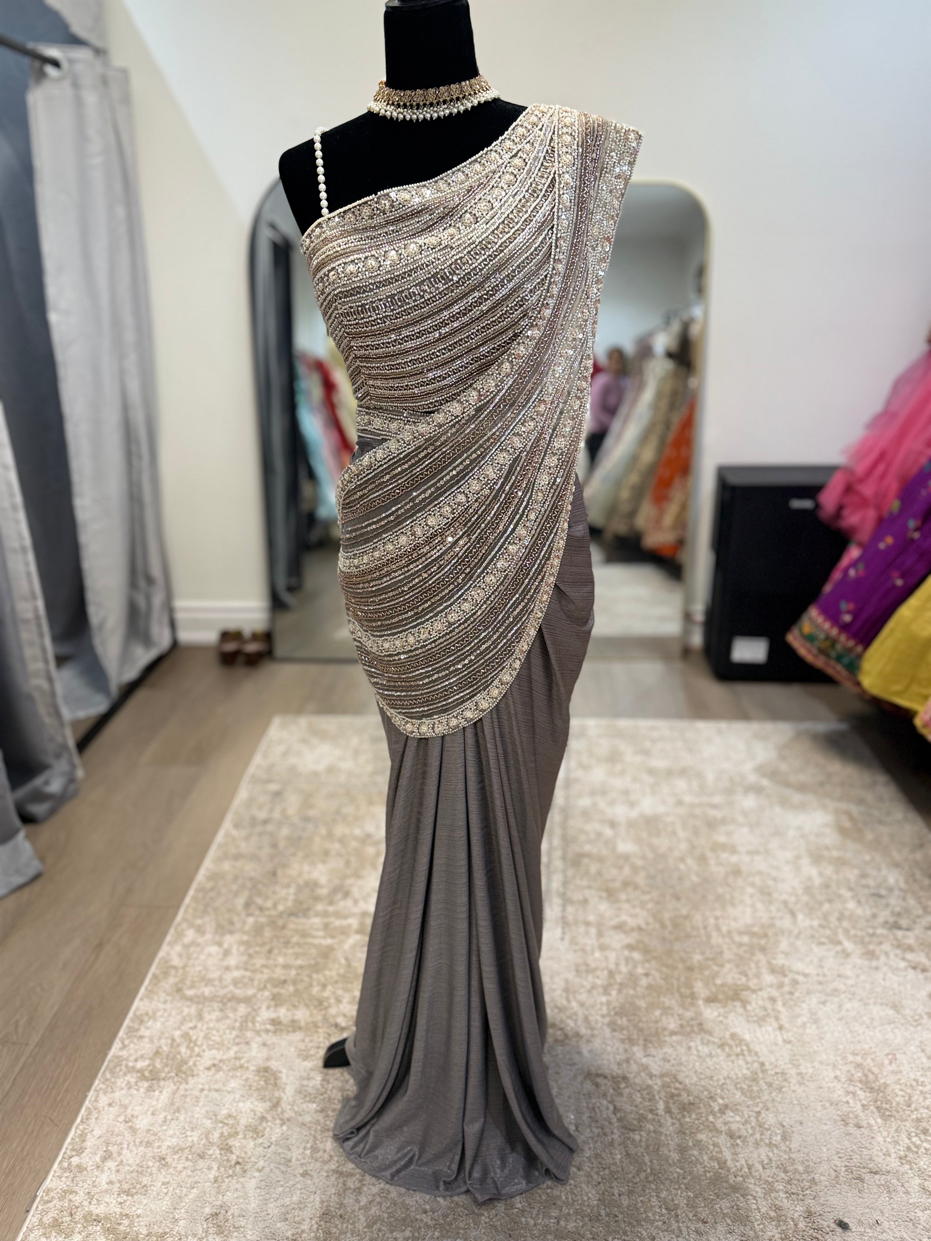 Hand work top with pre drape saree