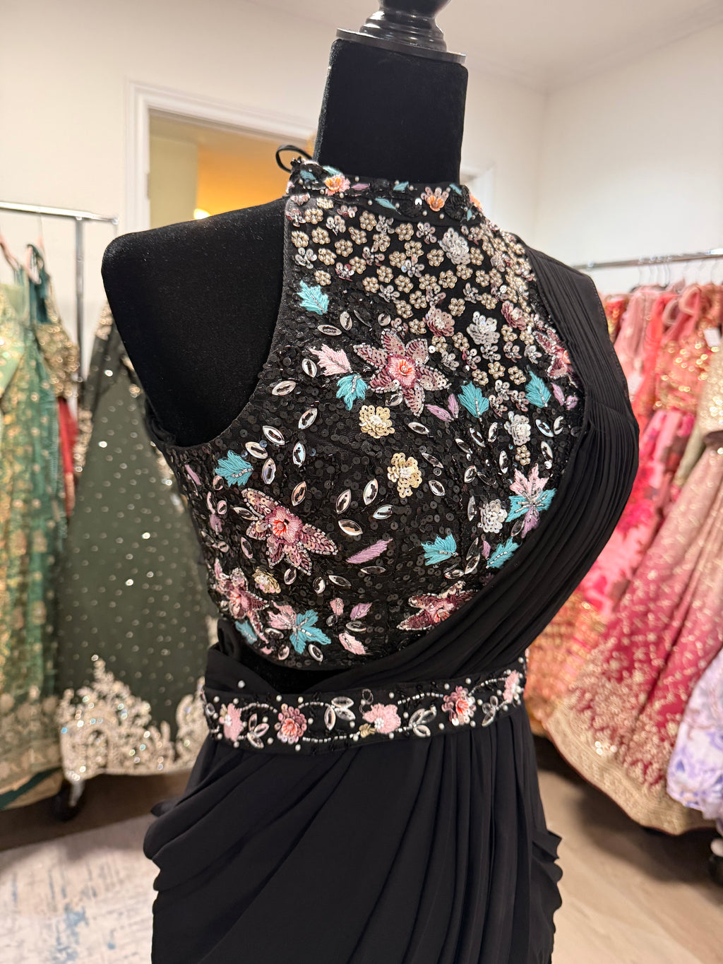 Hand work top with pre drape saree