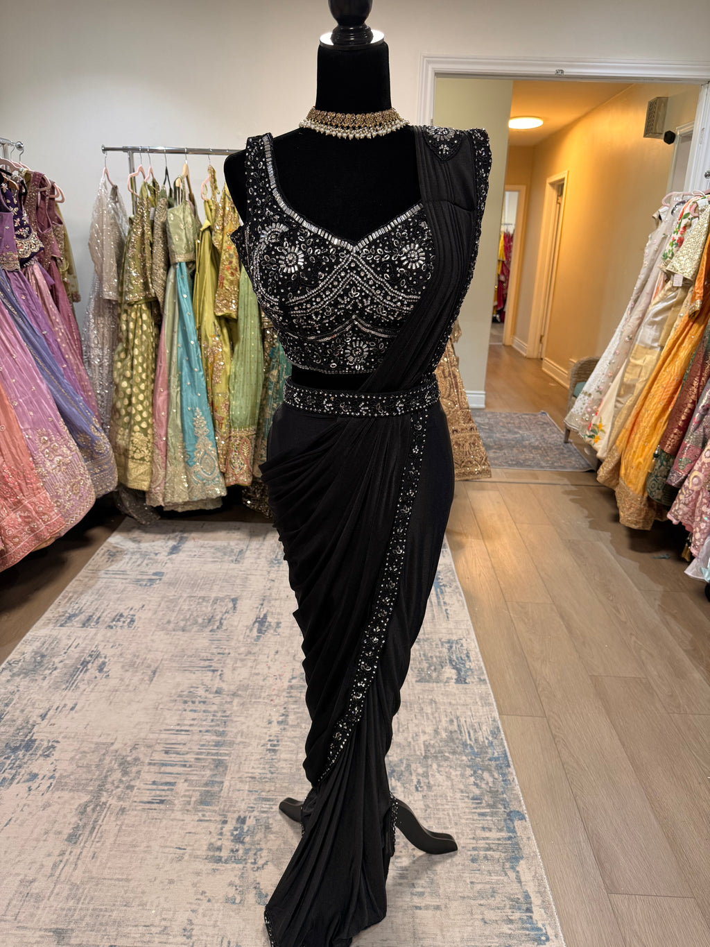 Hand work top with pre drape saree