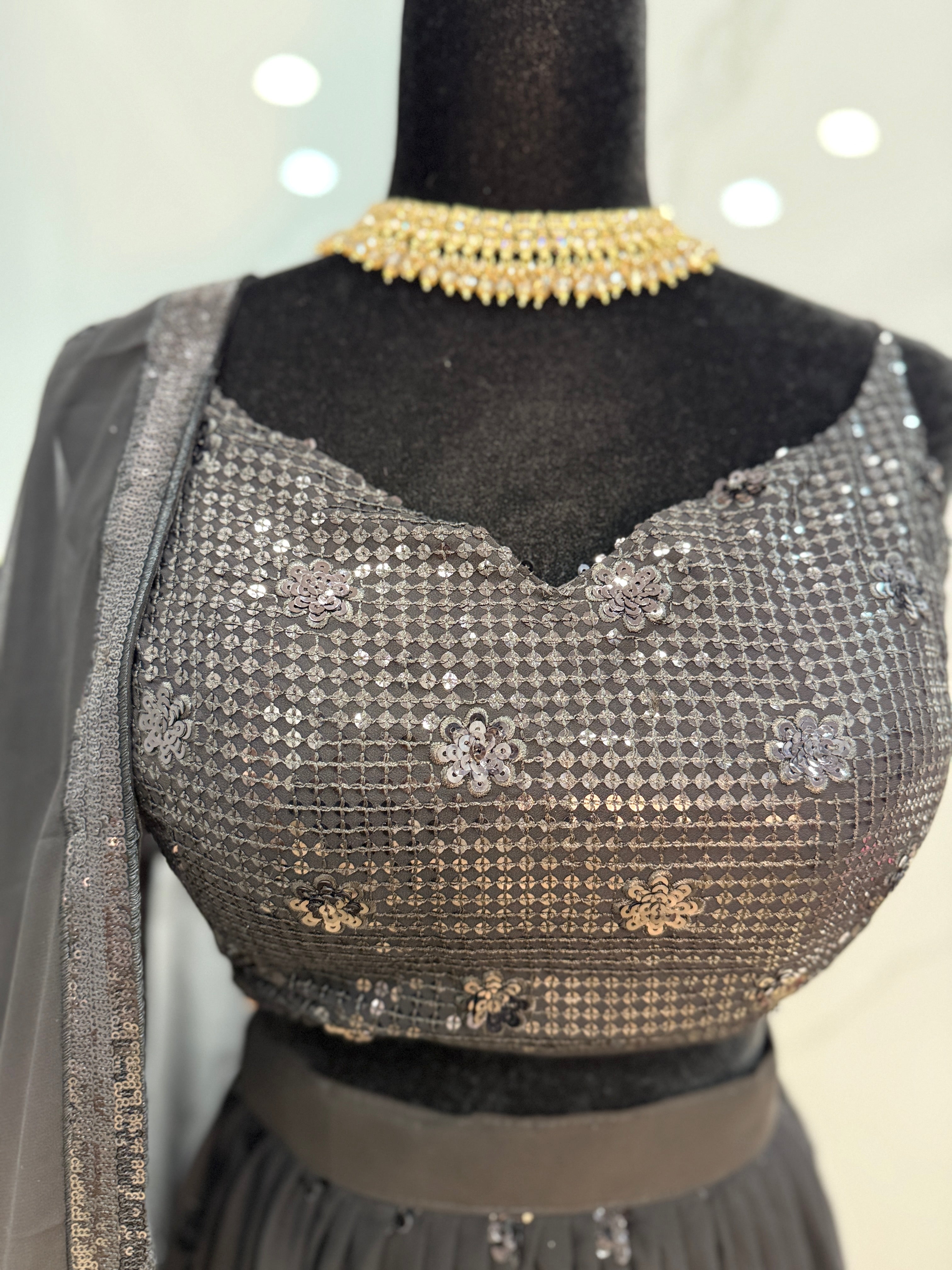 Black sequin strap lehenga choli