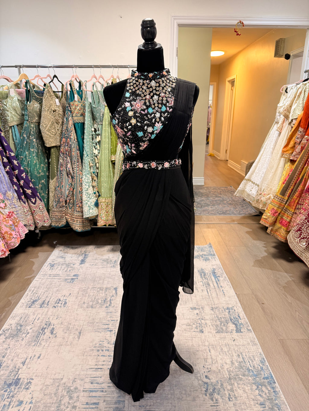 Hand work top with pre drape saree
