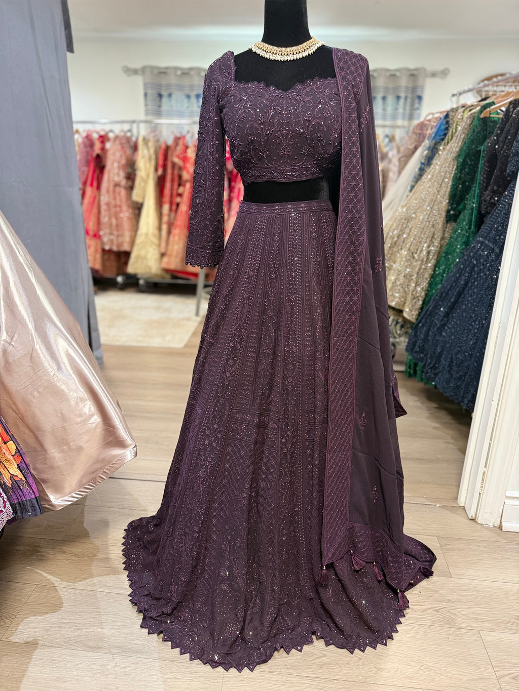 Dark plum reception fit Designer Lehenga choli