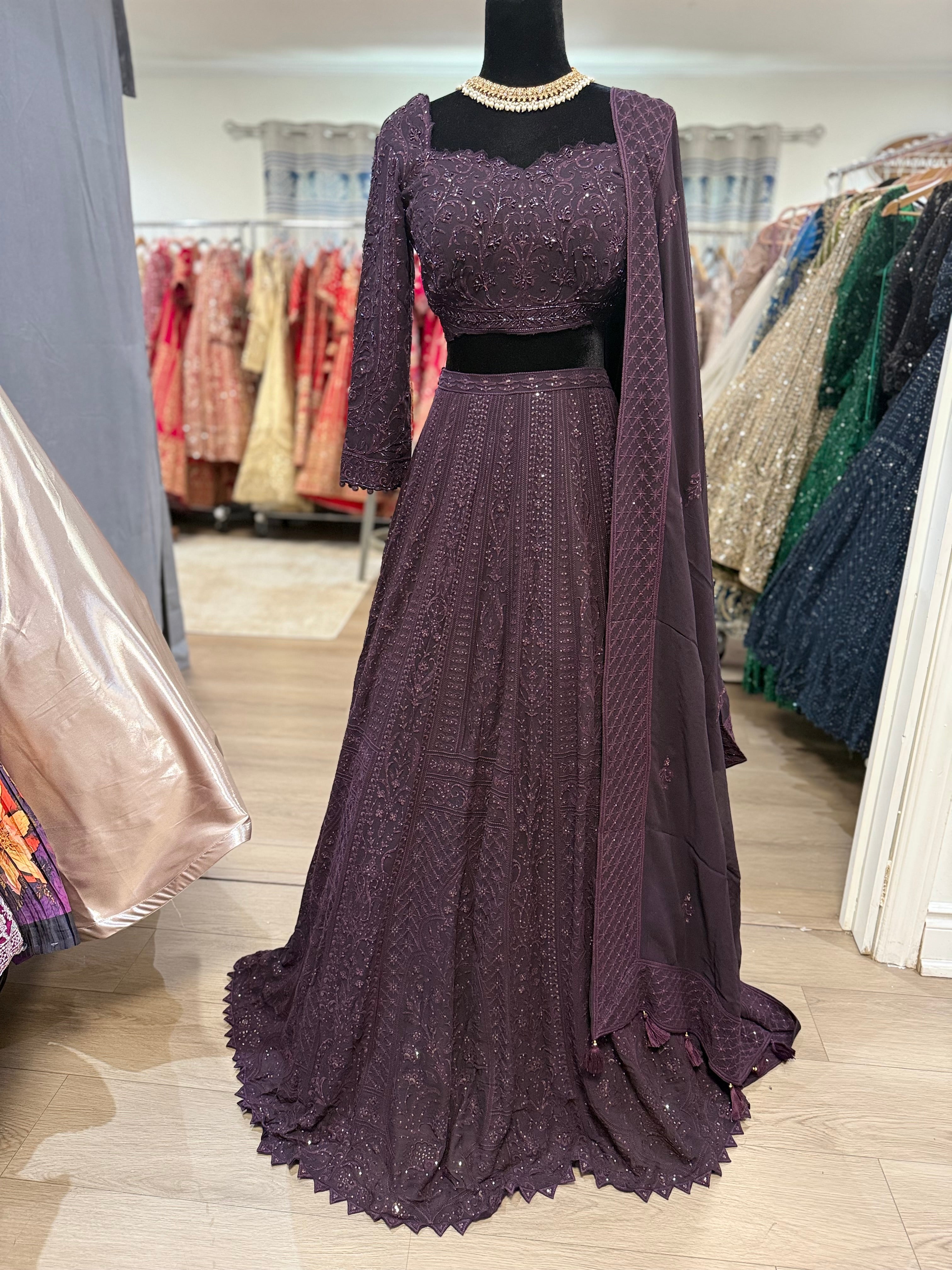 Dark plum reception fit Designer Lehenga choli