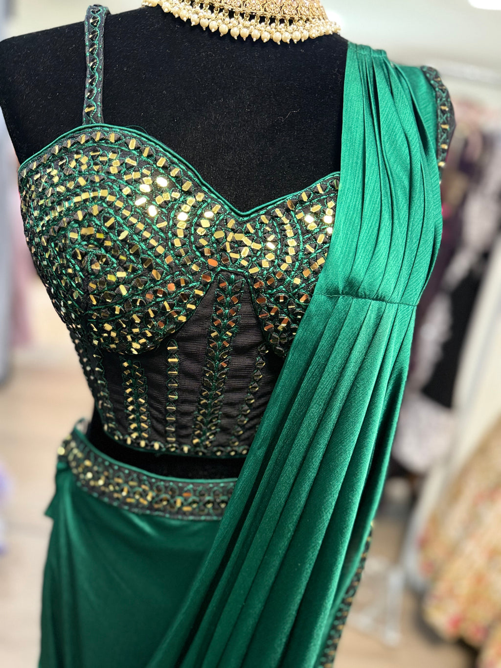 Hand work top with pre drape saree