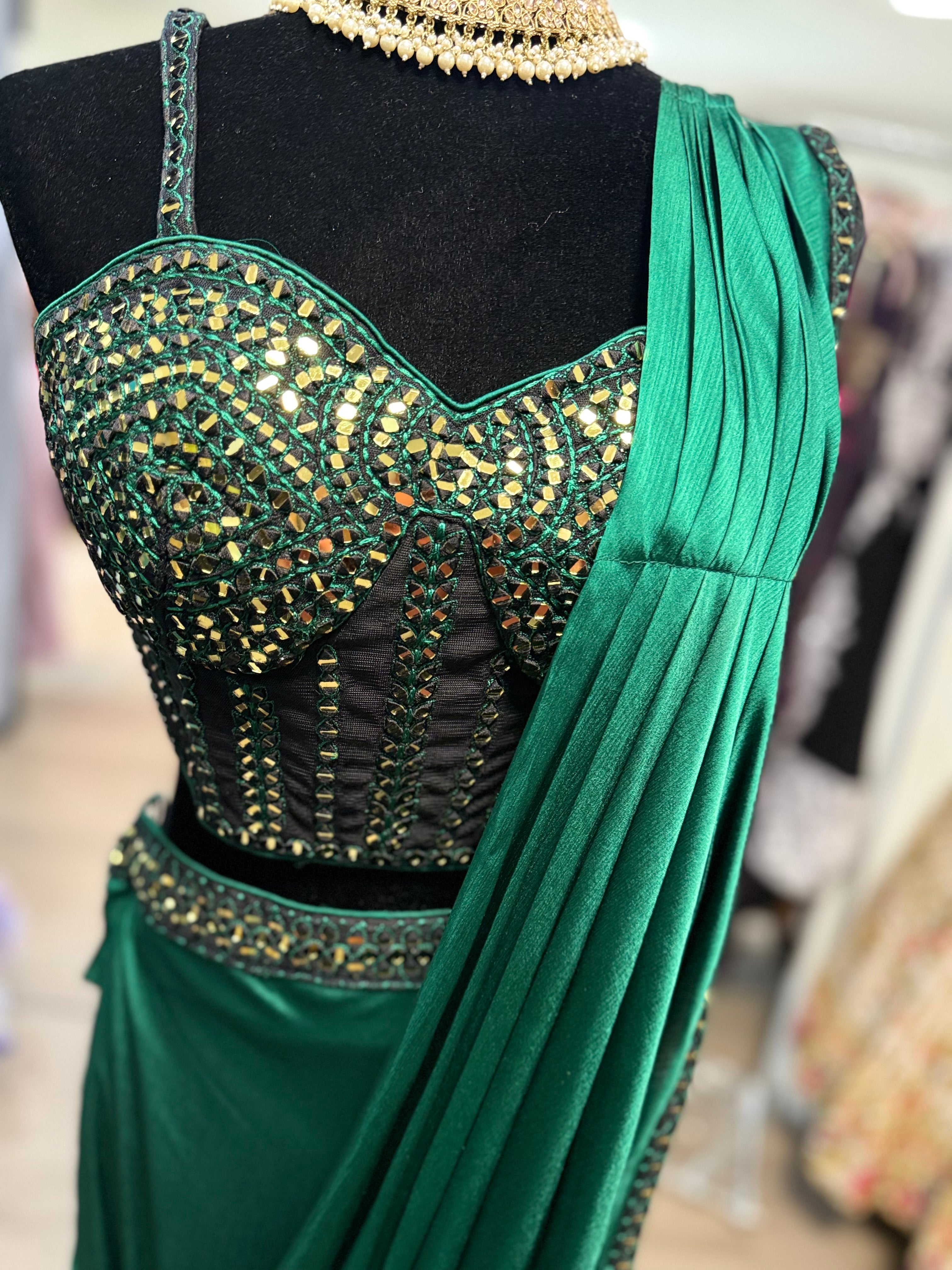 Hand work top with pre drape saree