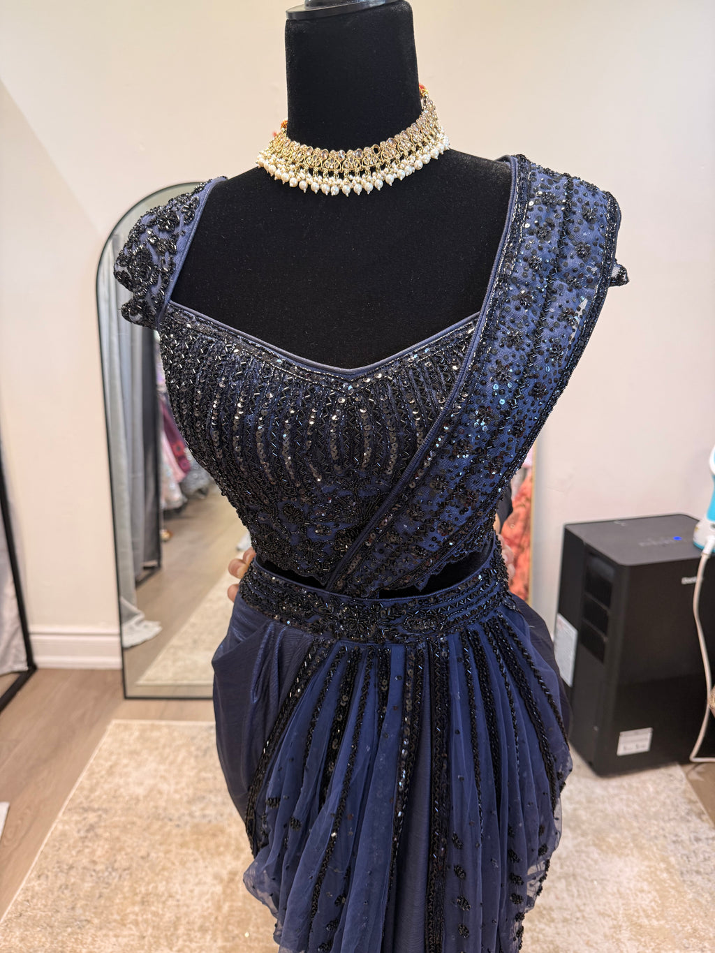 Hand work top with pre drape saree