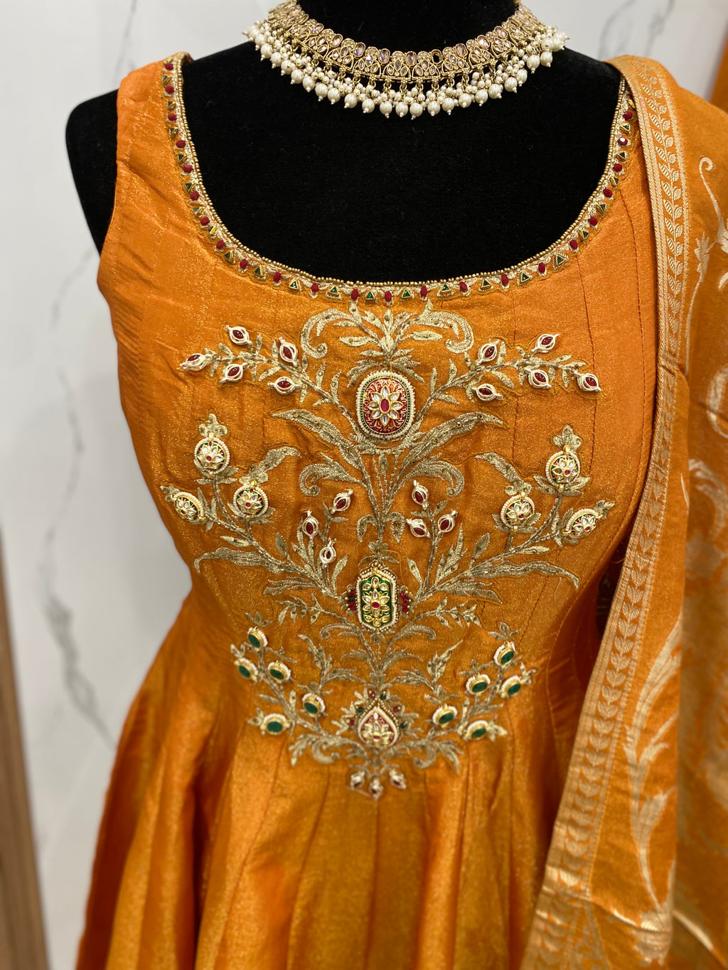 Designer embroidered shimmer silk suit