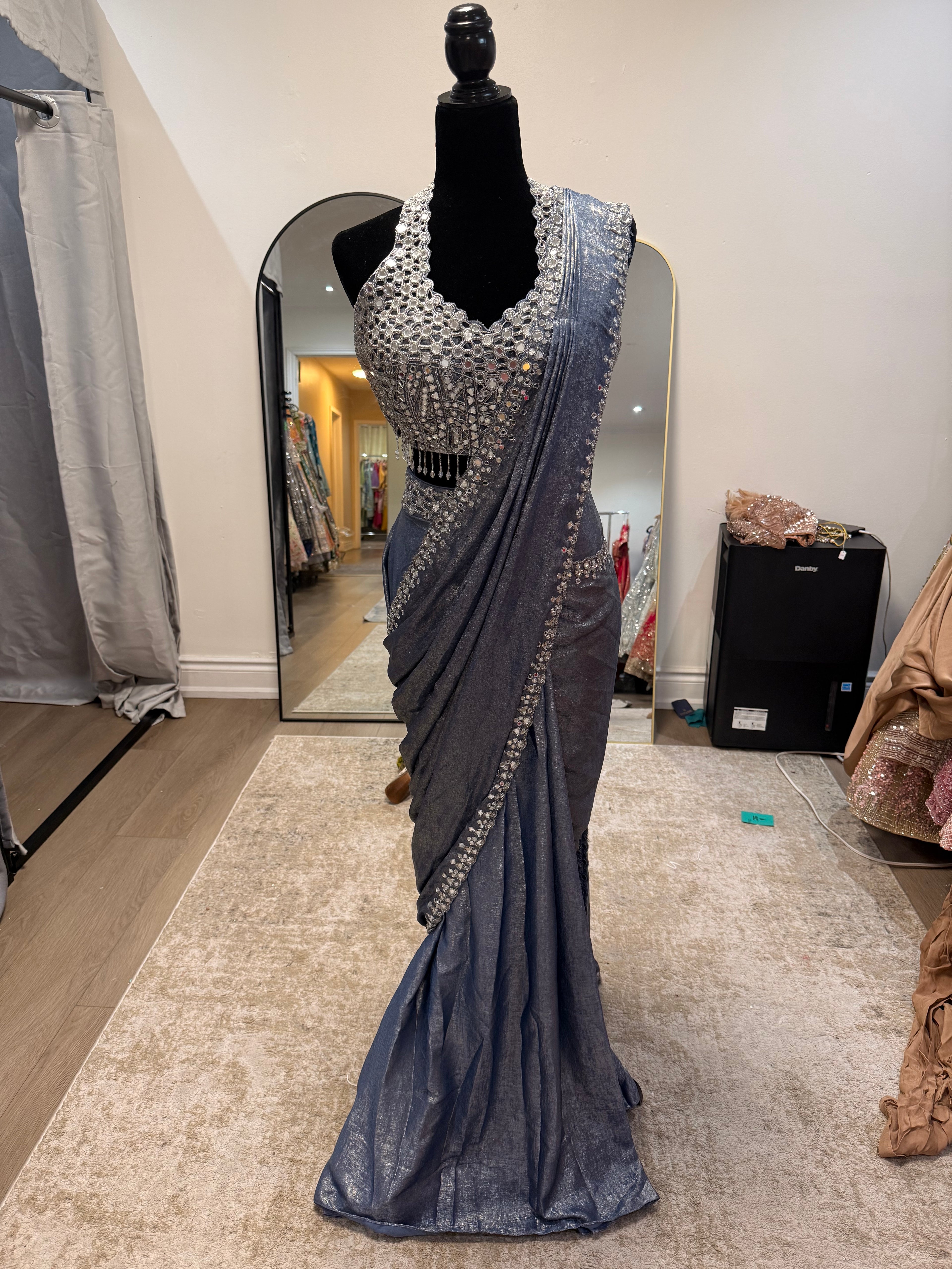 Hand work top with pre drape saree