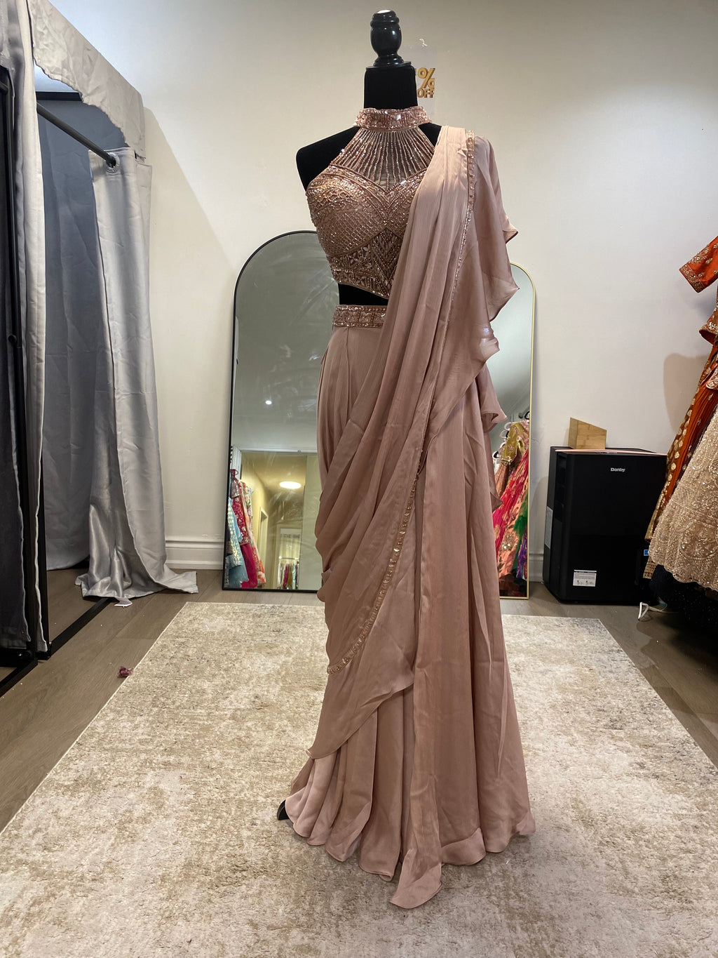 Hand work top with pre drape saree
