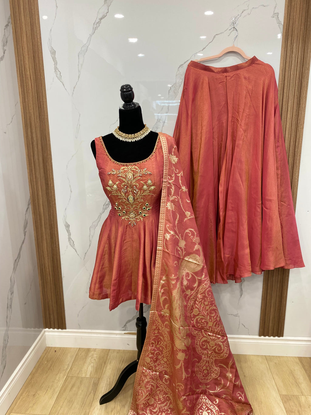 Designer embroidered shimmer silk suit