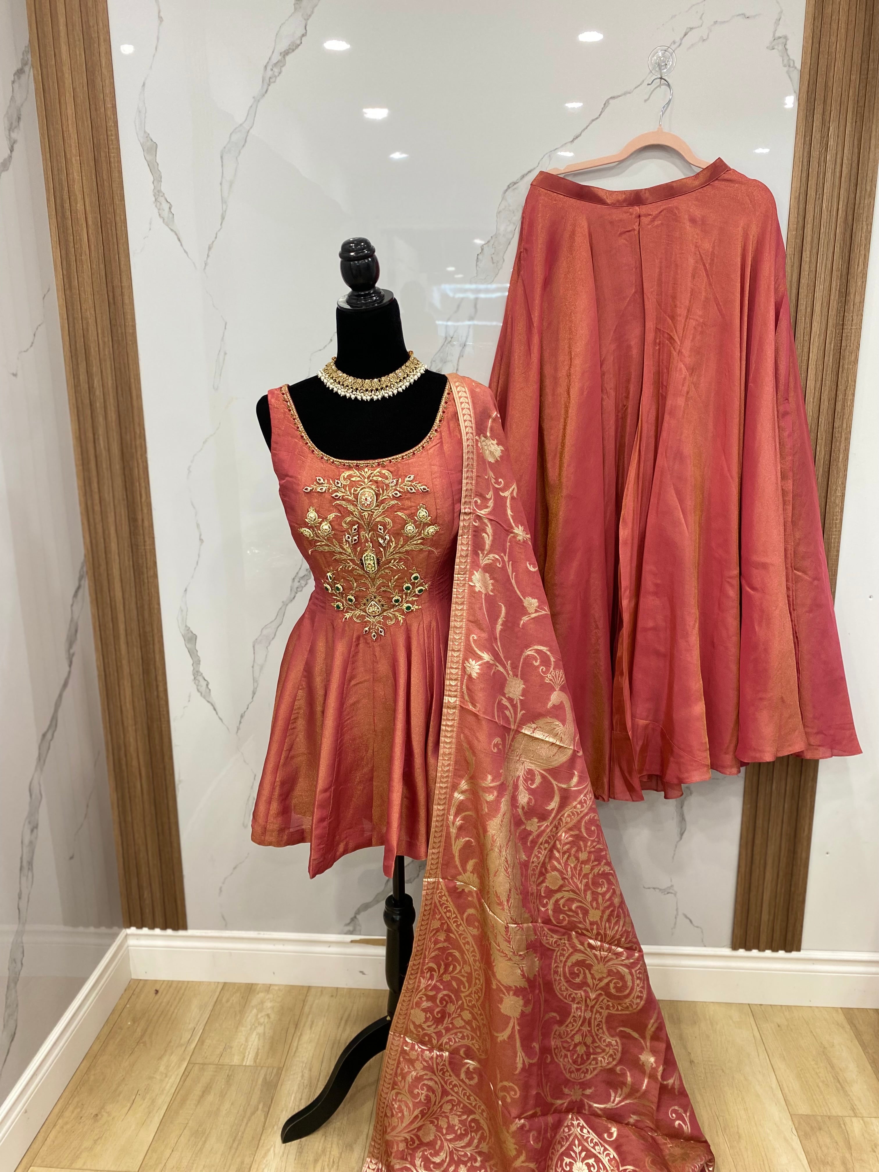 Designer embroidered shimmer silk suit