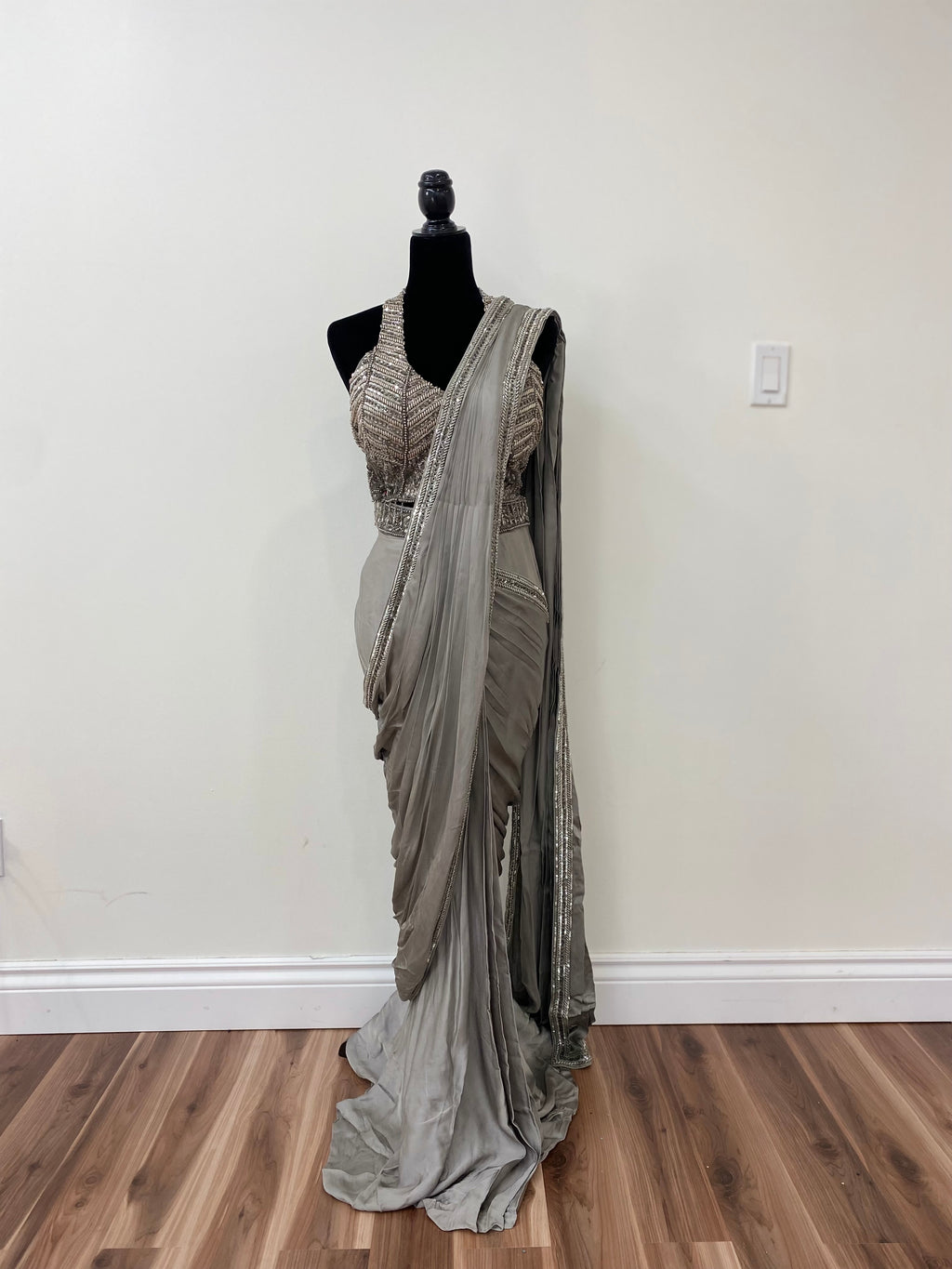 Hand work top with pre drape saree