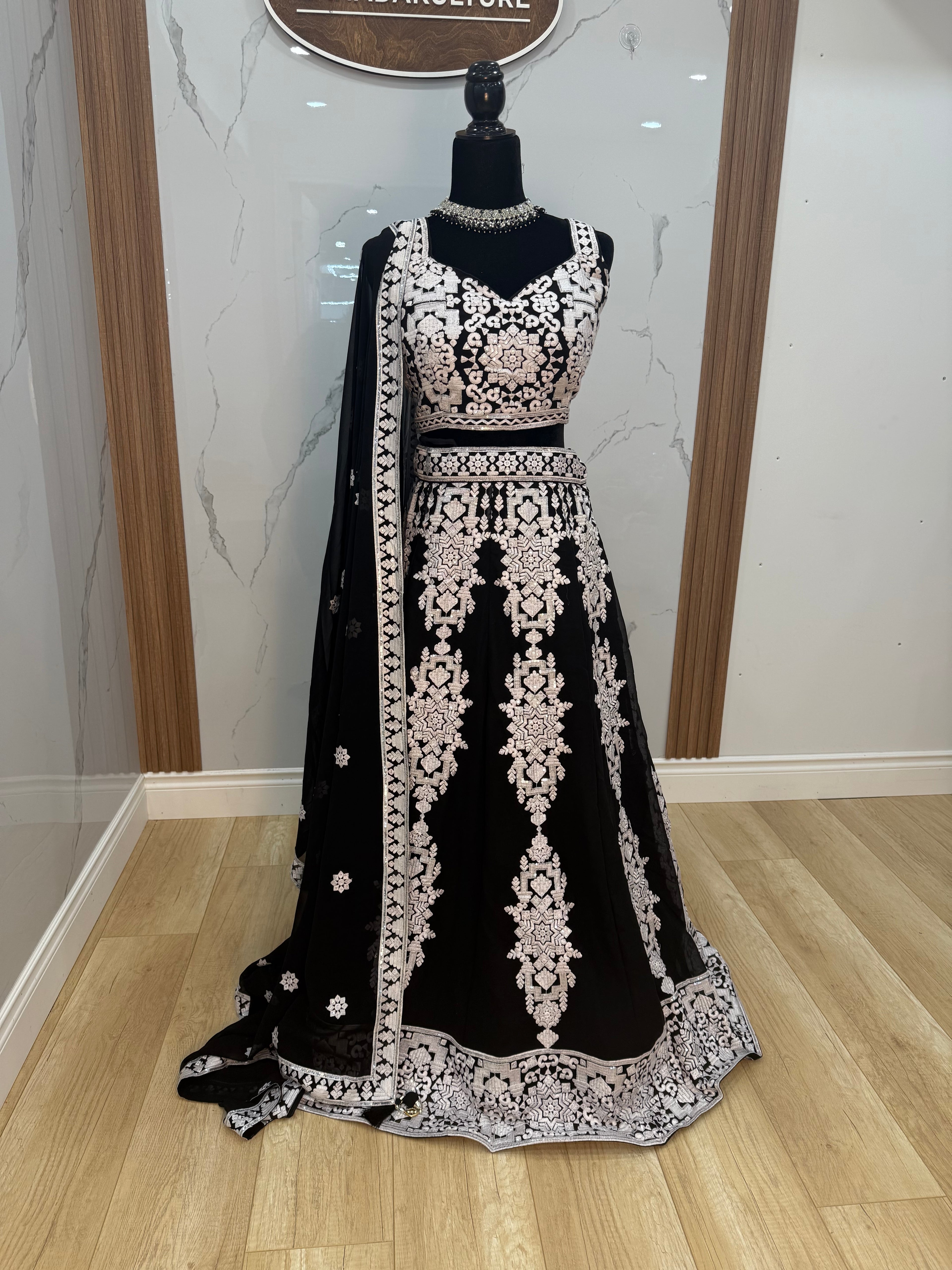 Sangam black and white color lehenga