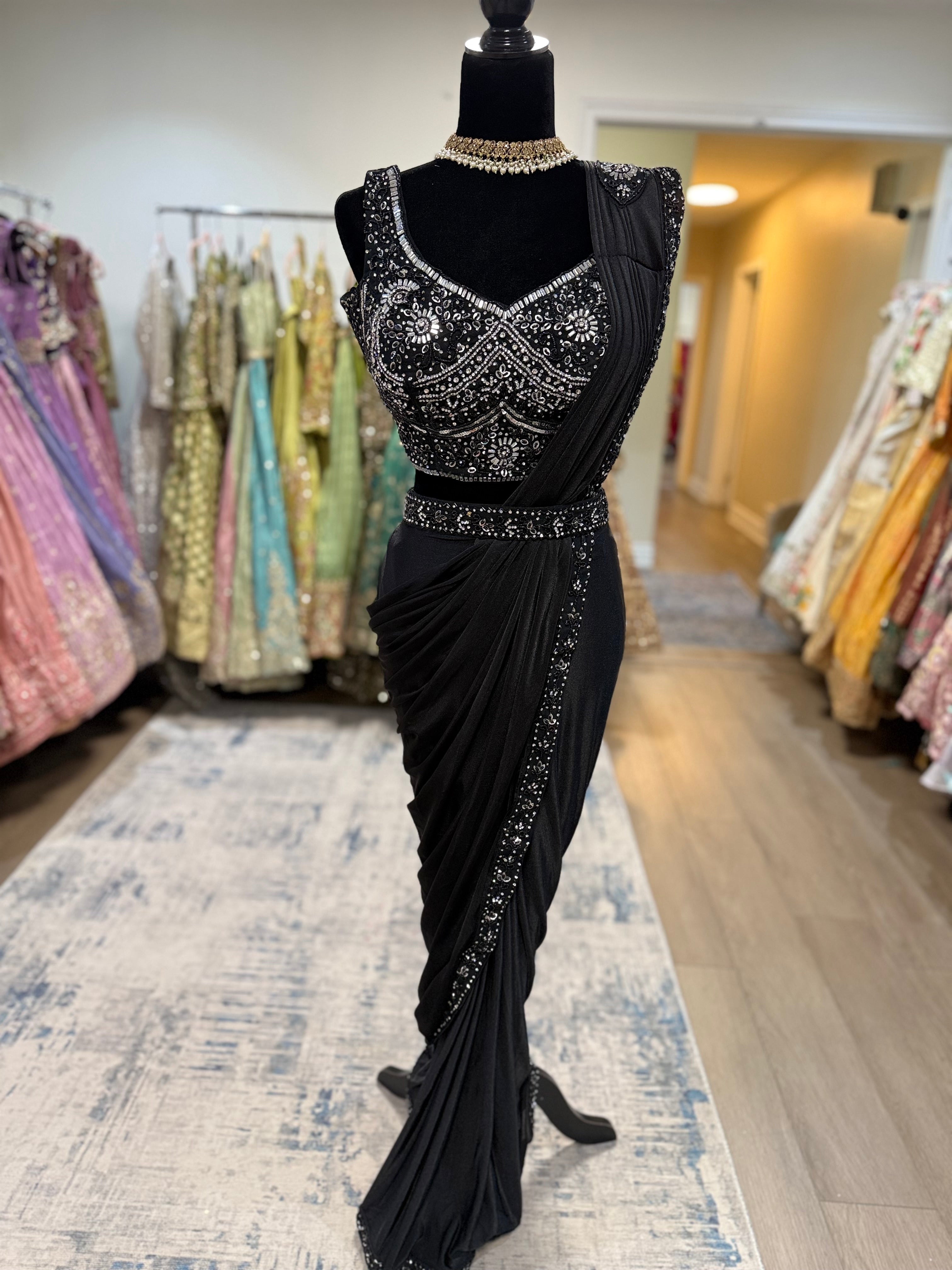 Hand work top with pre drape saree