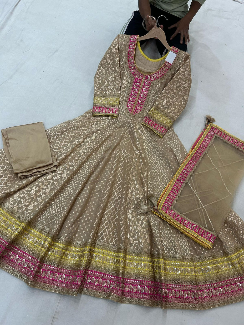 Banarsi anarkali suit with pajami bottom