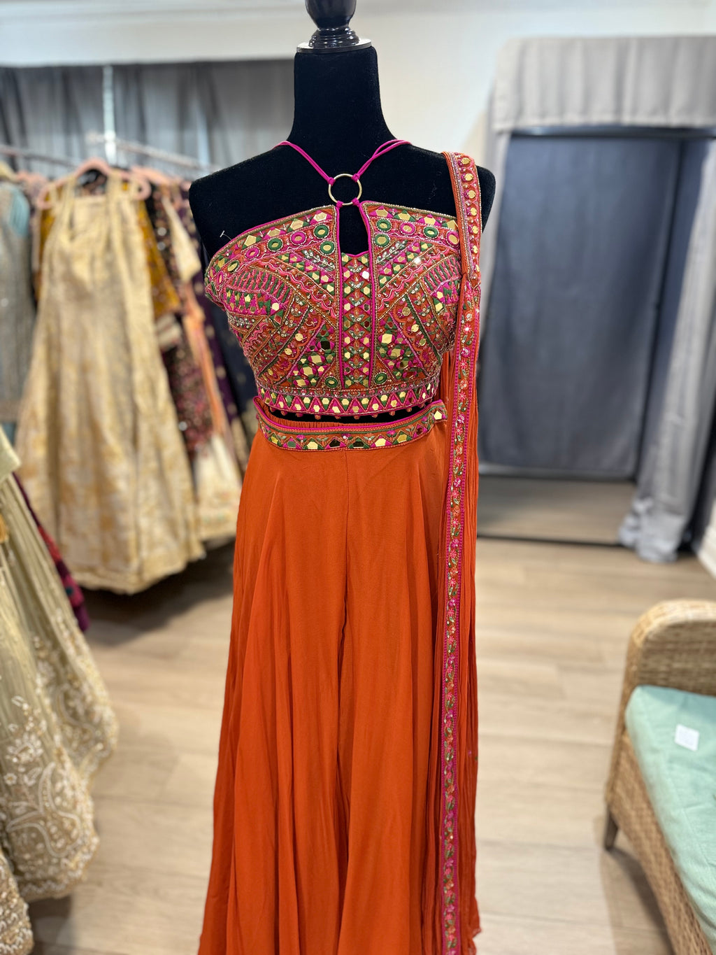 Crop top palazoo pant with hand work top