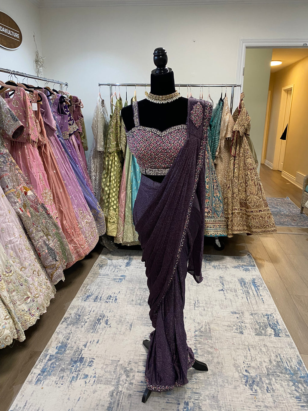 Hand work top with pre drape saree