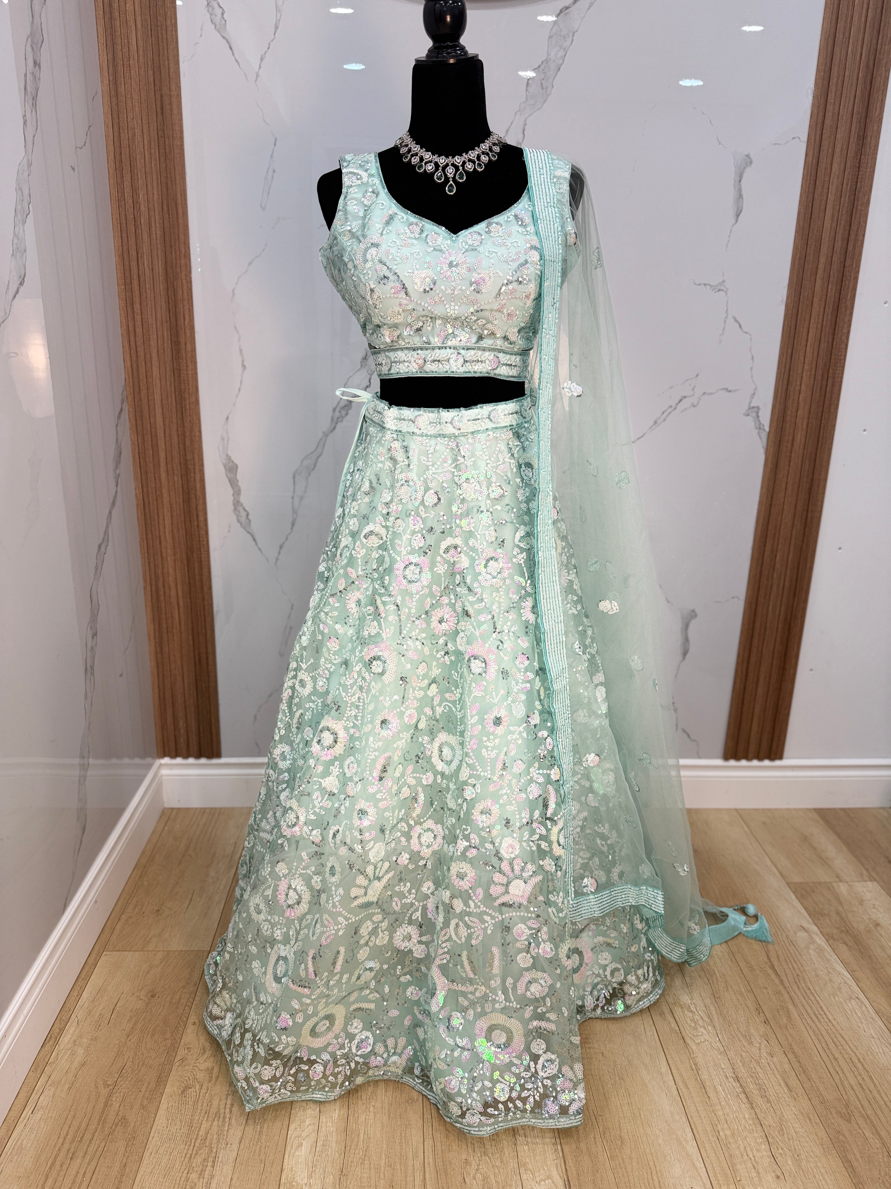 Precious blue Sequins Net Engagement Wear Lehenga Choli With Dupatta