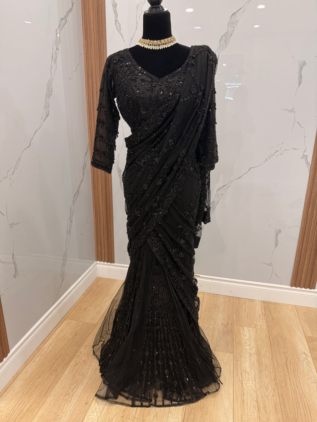 Hand work top with pre drape saree