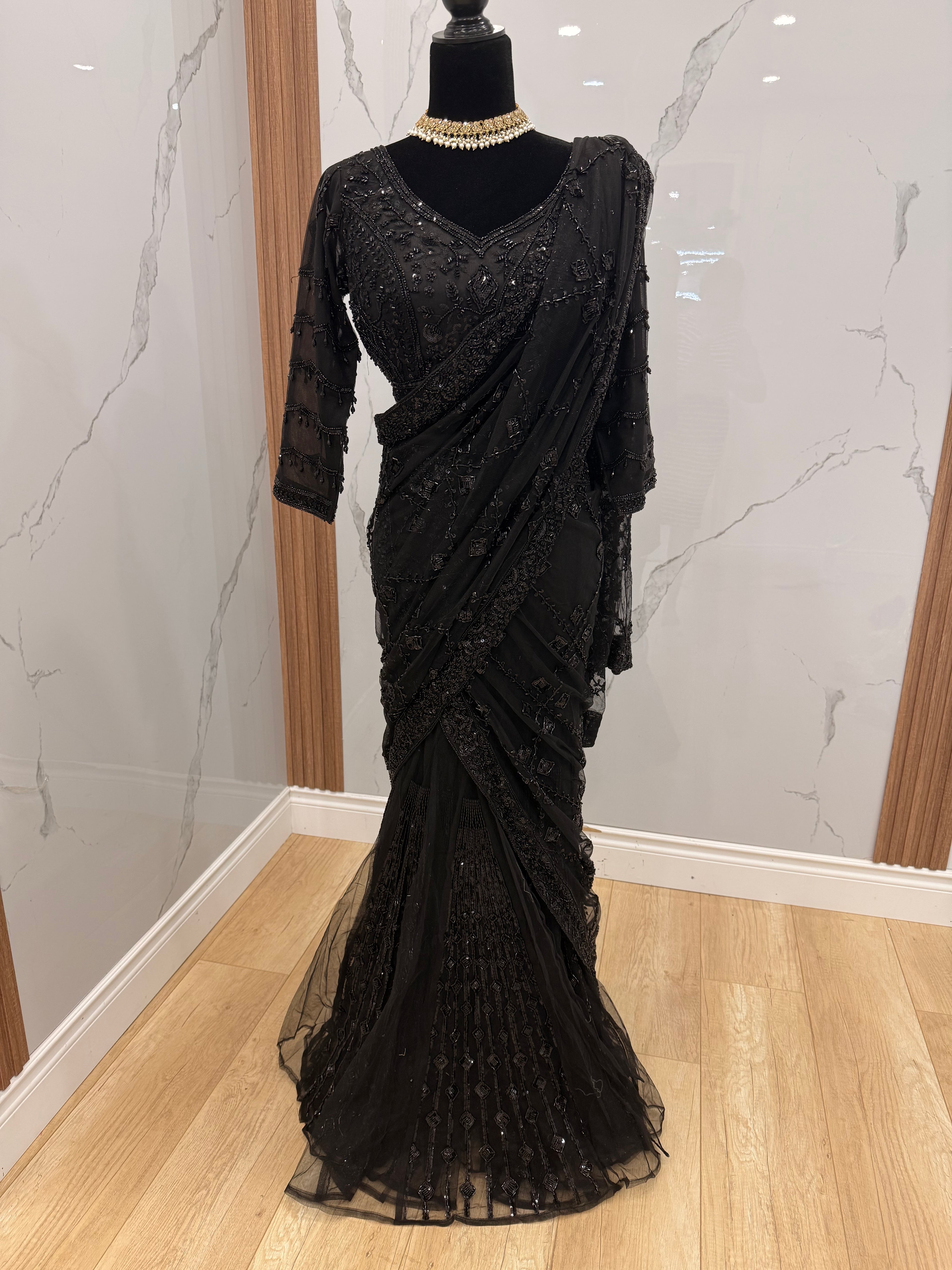 Hand work top with pre drape saree
