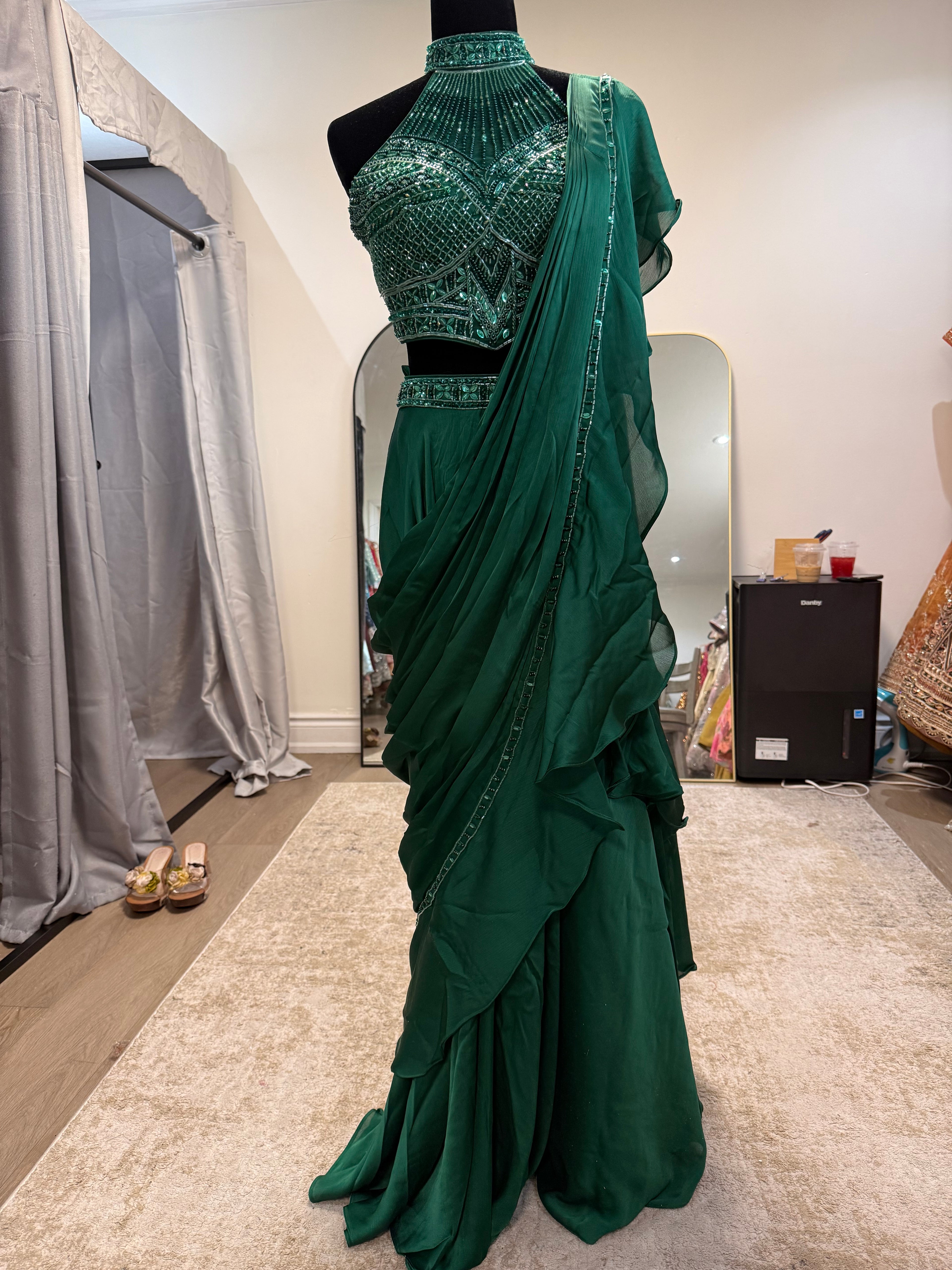 Hand work top with pre drape saree