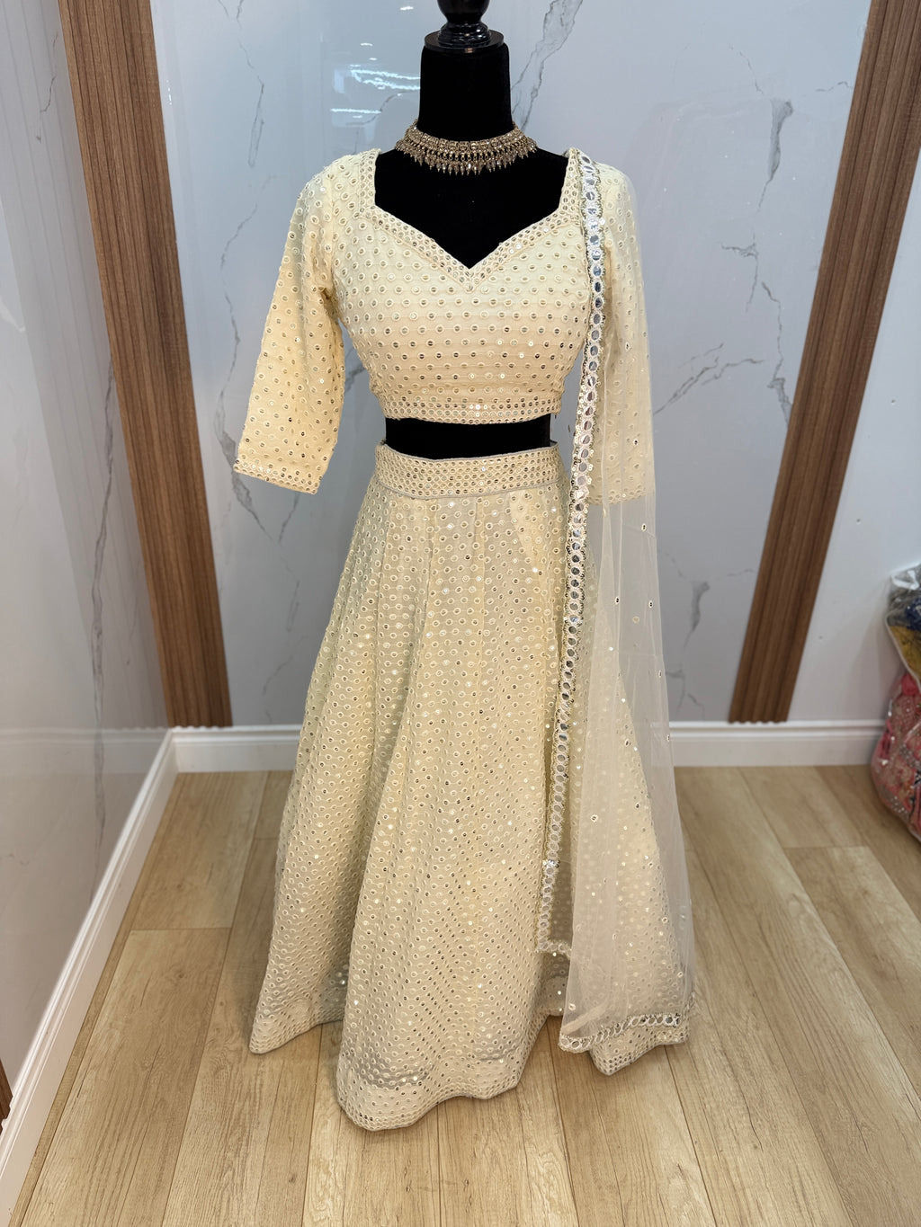 White Sequence Embroidered Georgette Lehenga Choli