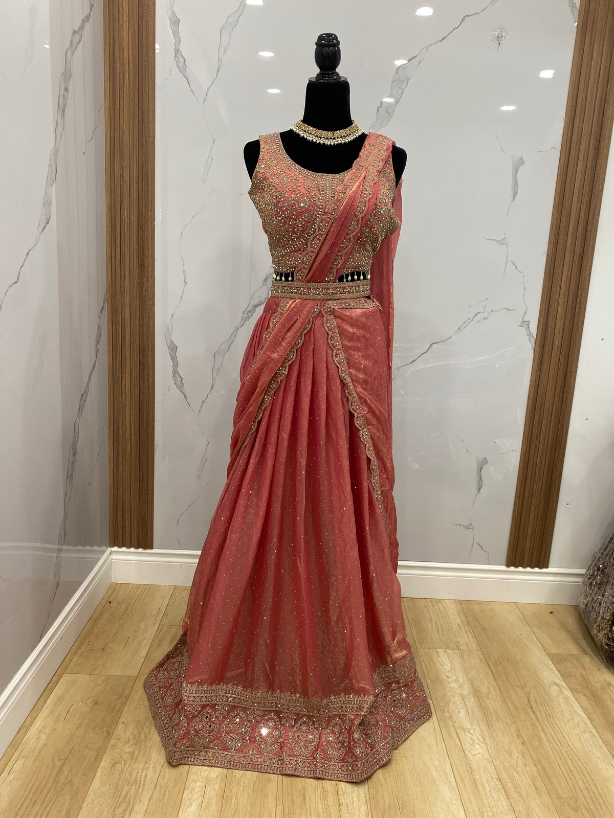 Bridesmaids Hand work top with pre drape lehenga