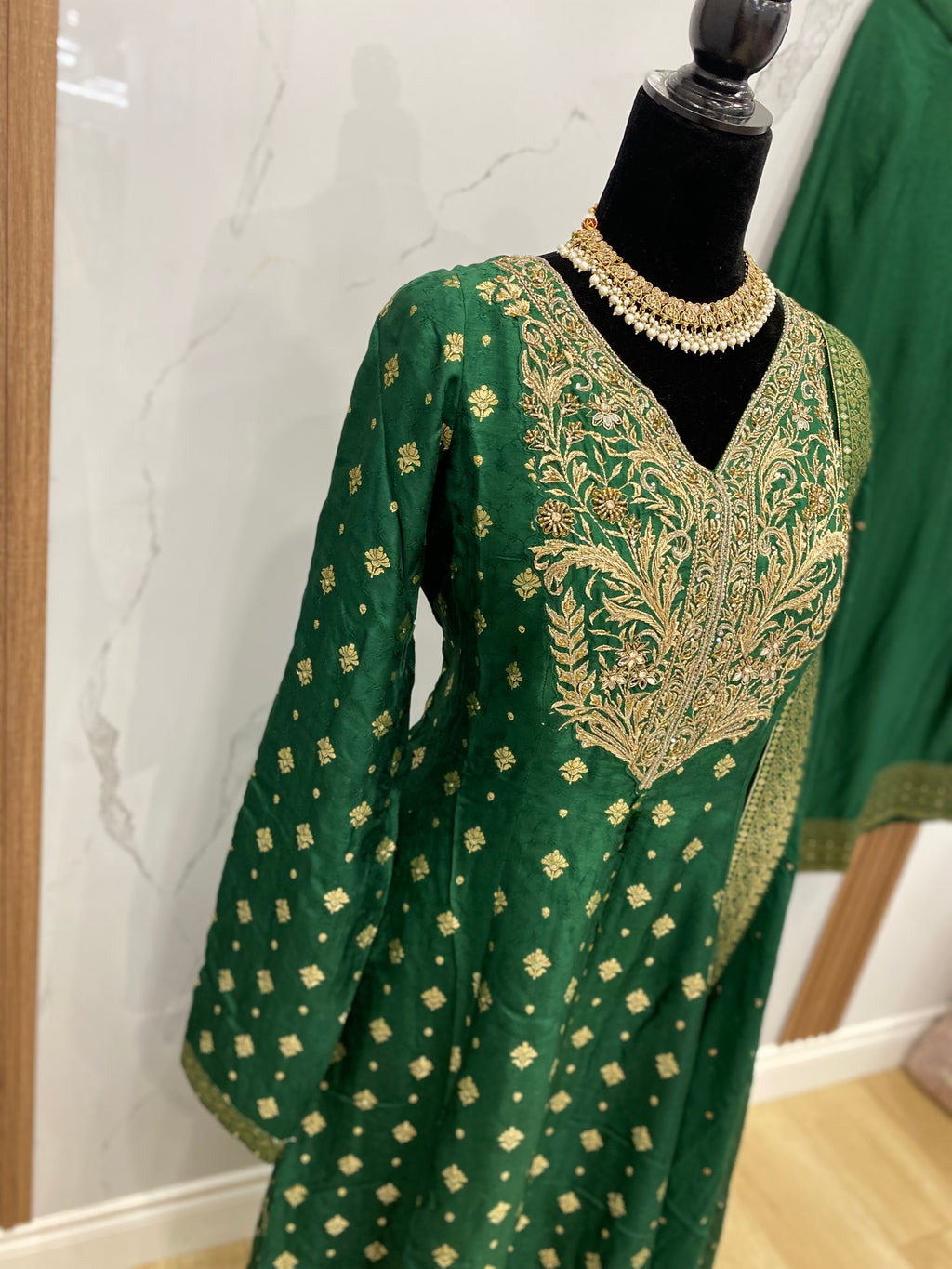 Designer front slit embroidered silk suit