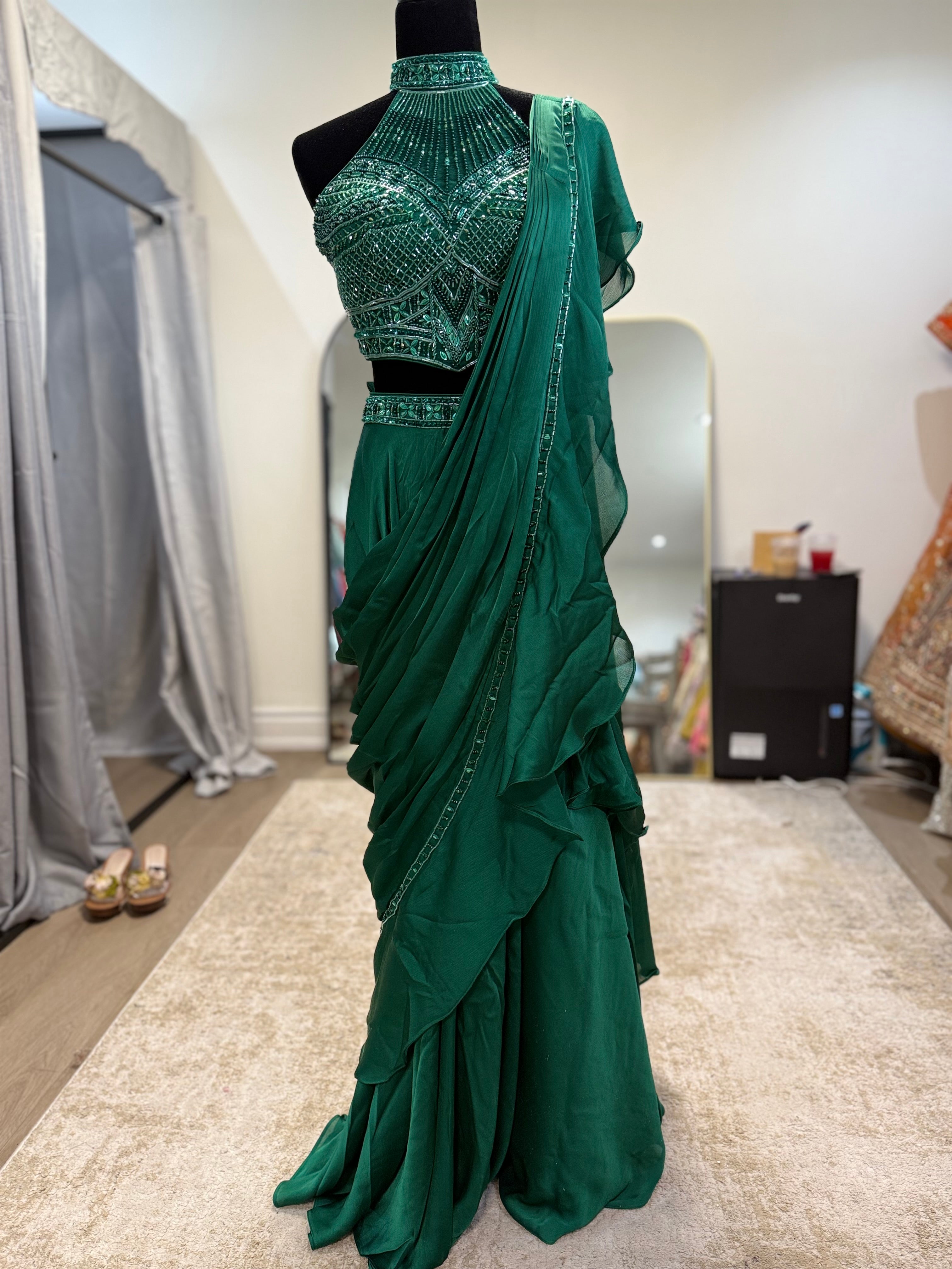 Hand work top with pre drape saree