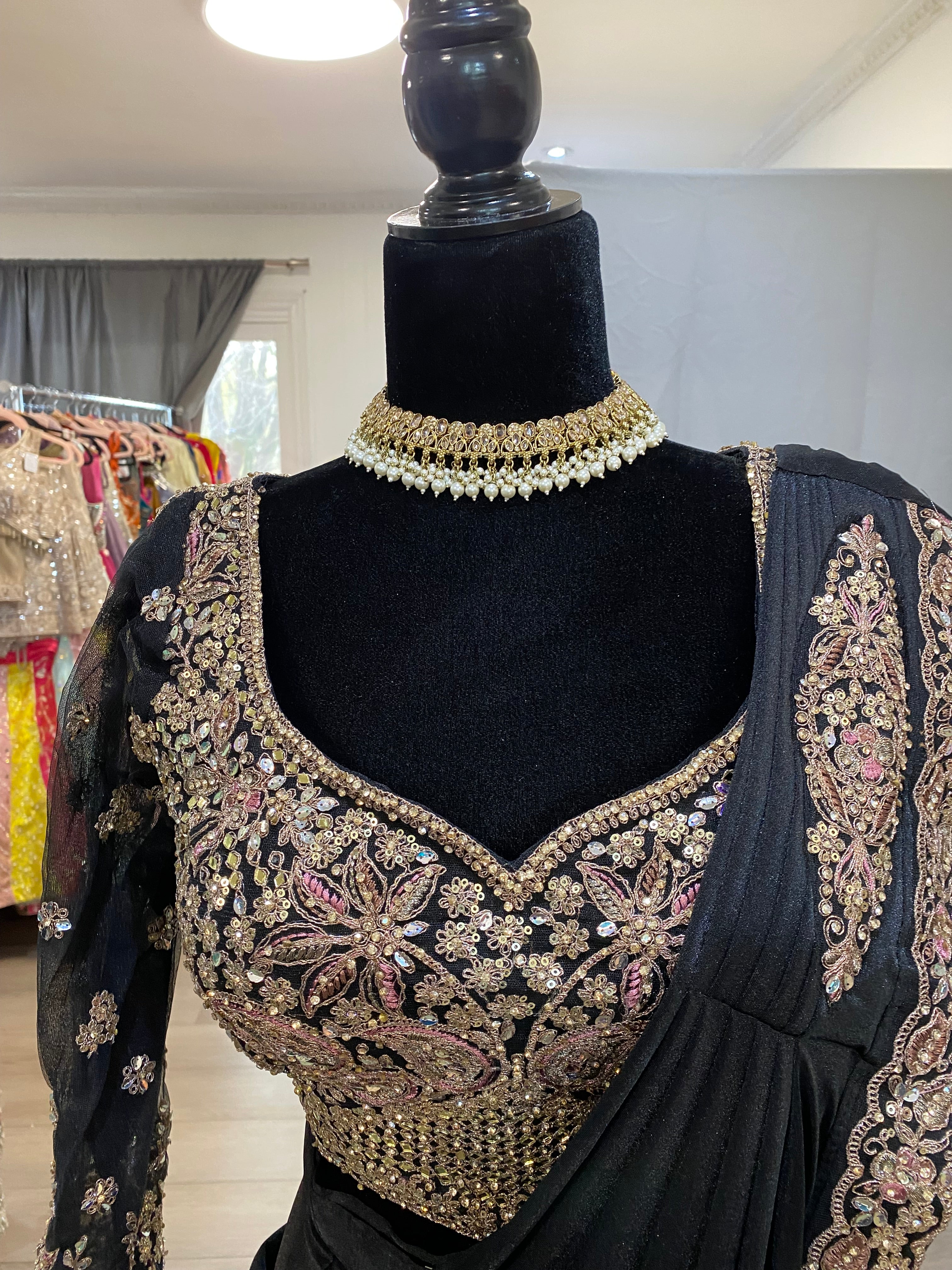 Hand work top with pre drape saree