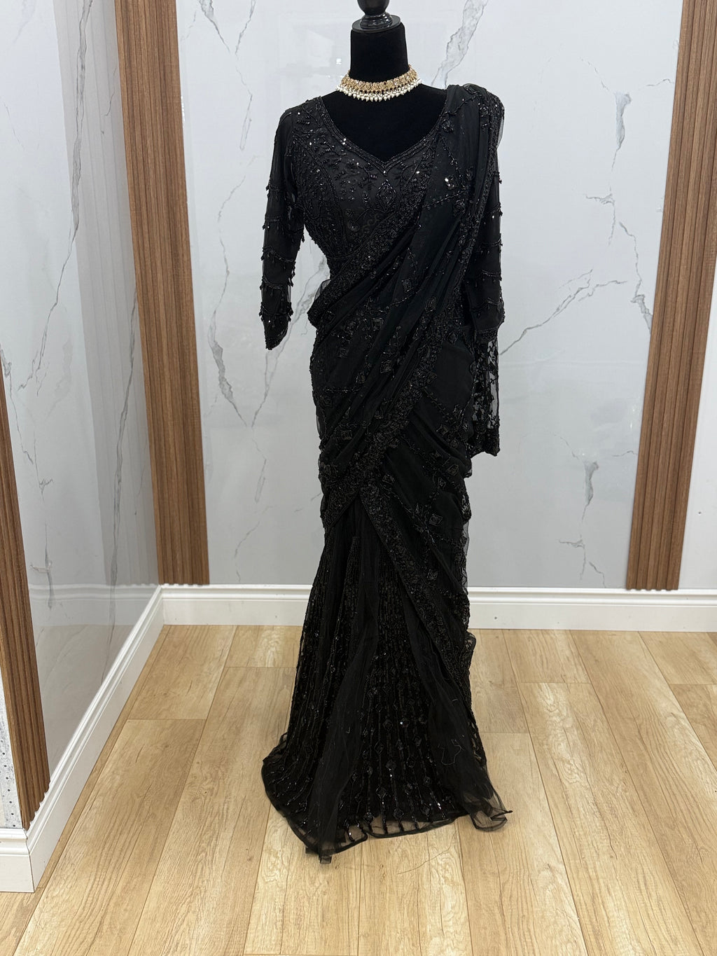 Hand work top with pre drape saree