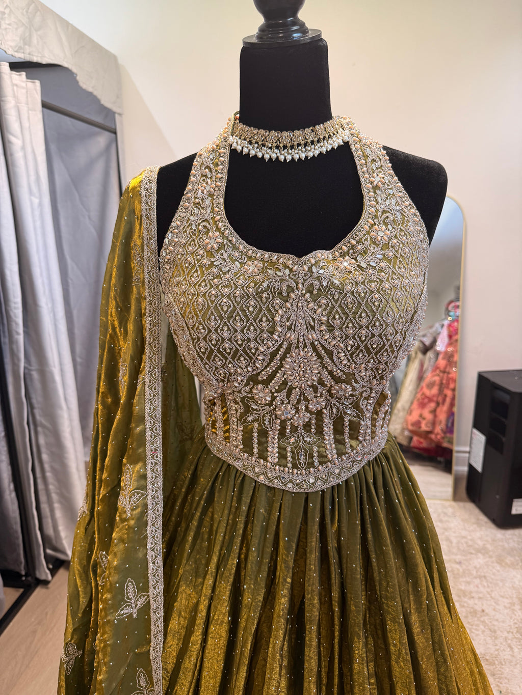 Traditional halter corset Embroidered Lehenga Choli