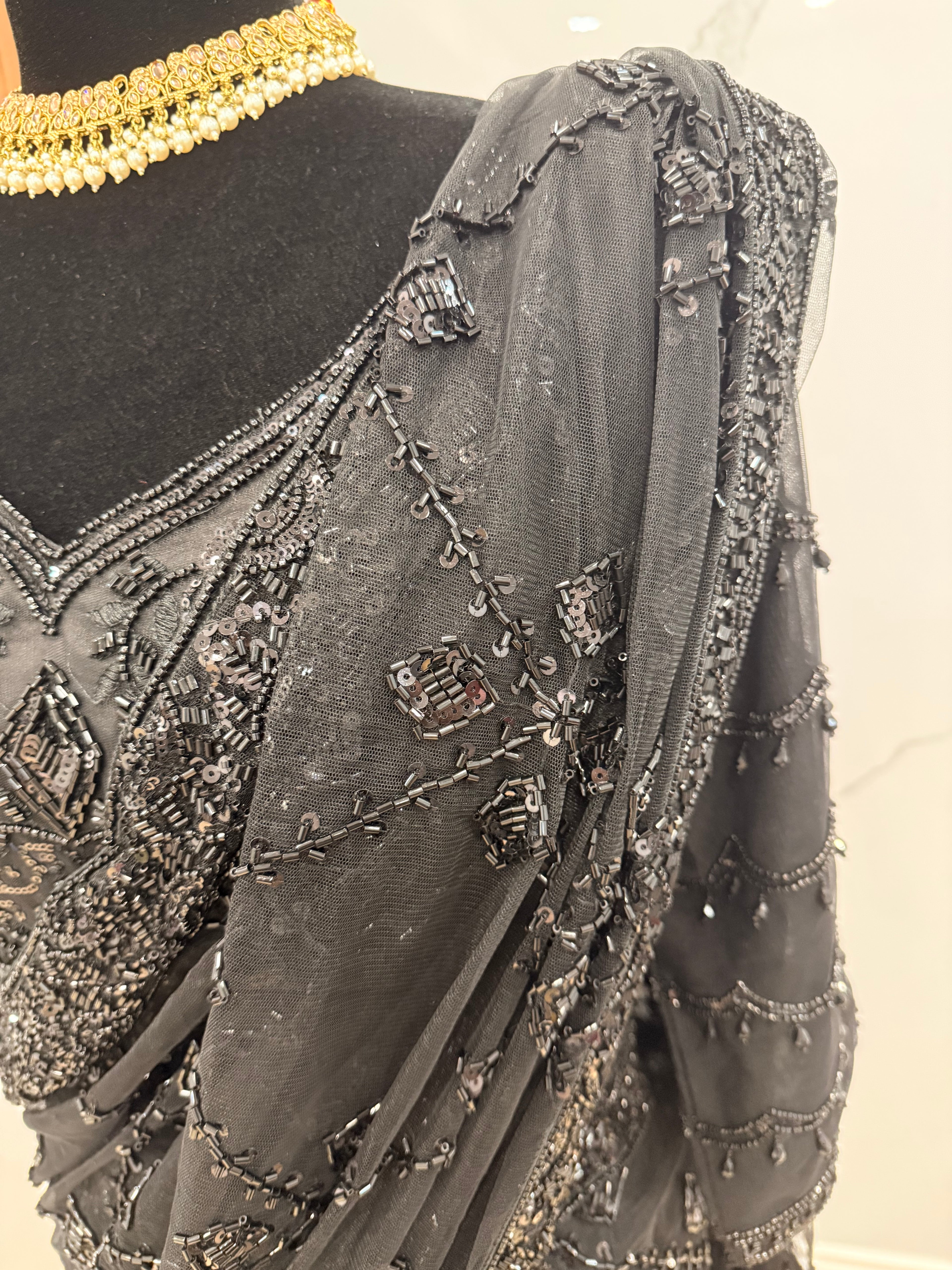Hand work top with pre drape saree
