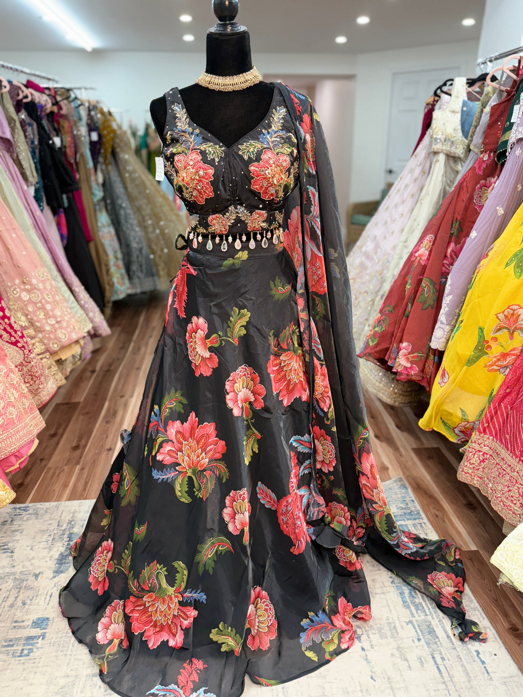 Black floral lehenga