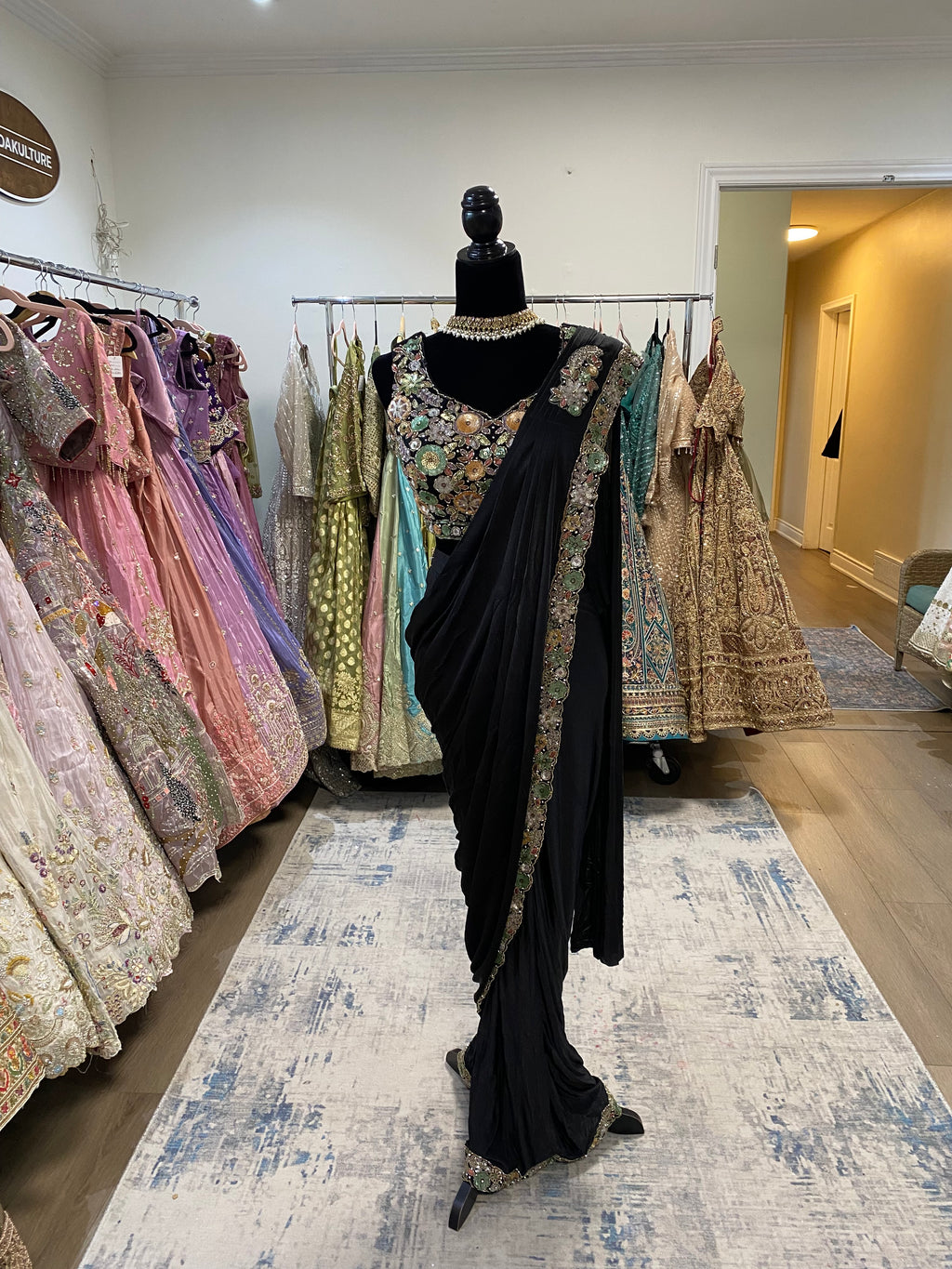 Hand work top with pre drape saree