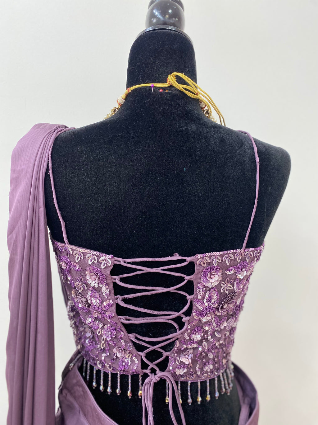 Spaghetti top with pre drape saree
