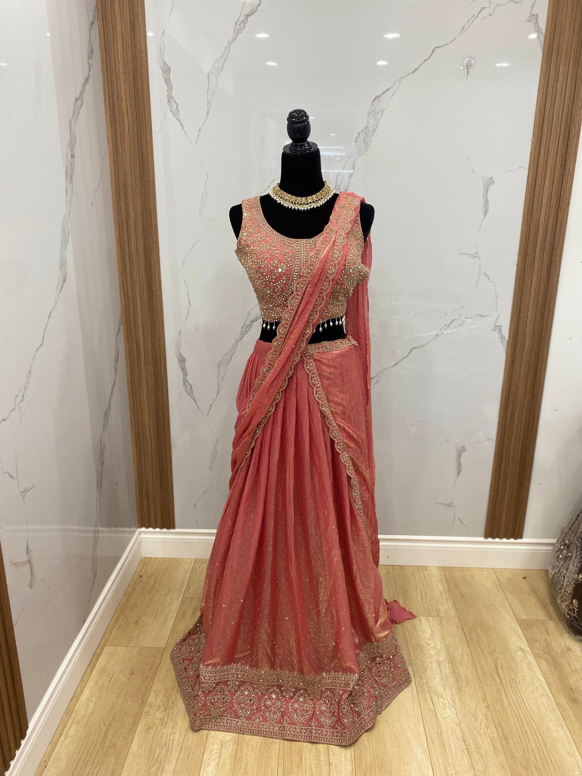 Bridesmaids Hand work top with pre drape lehenga